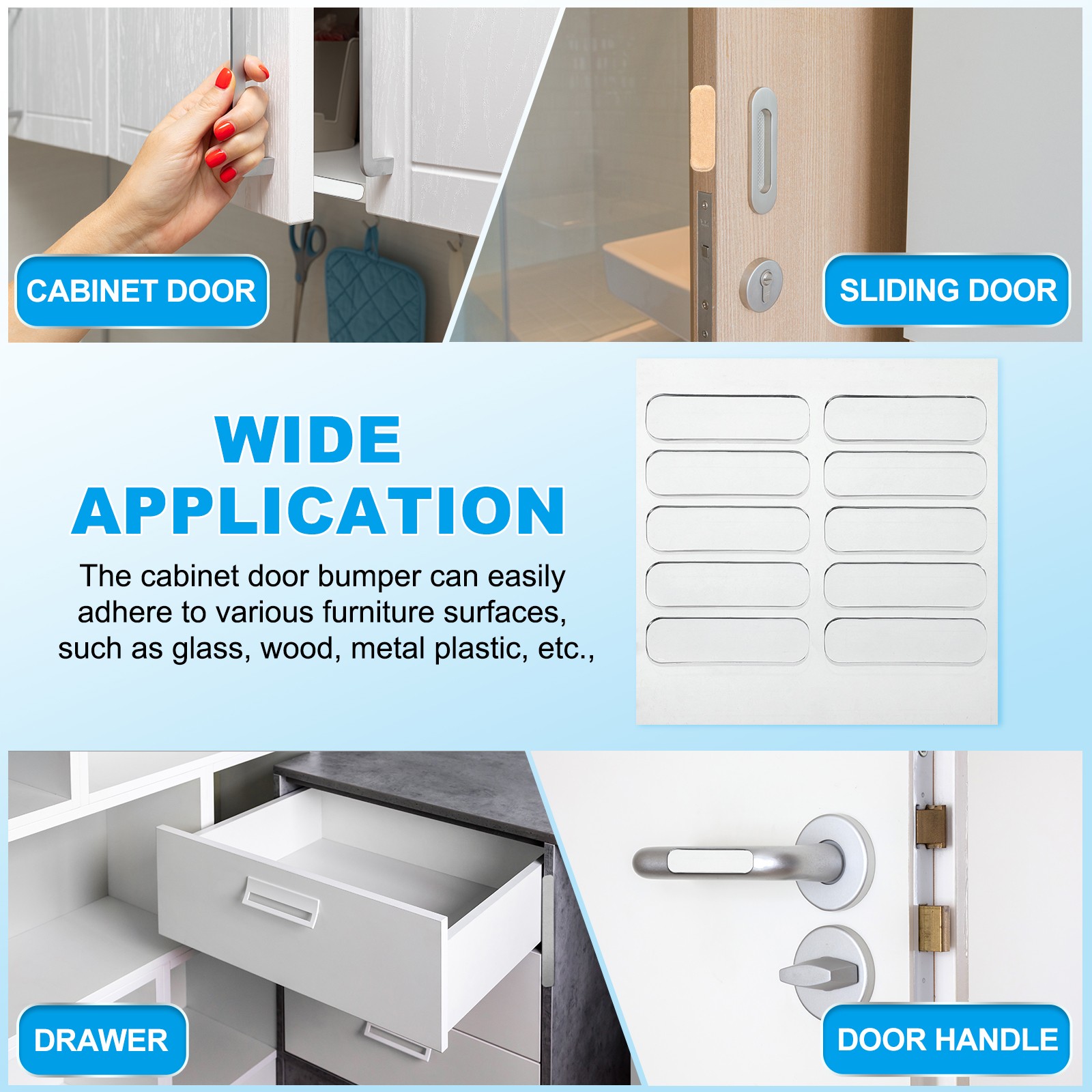 60Pcs Cabinet Door Bumper 1.4"x0.4" Self Adhesive Rubber Bumper Stripes Clear