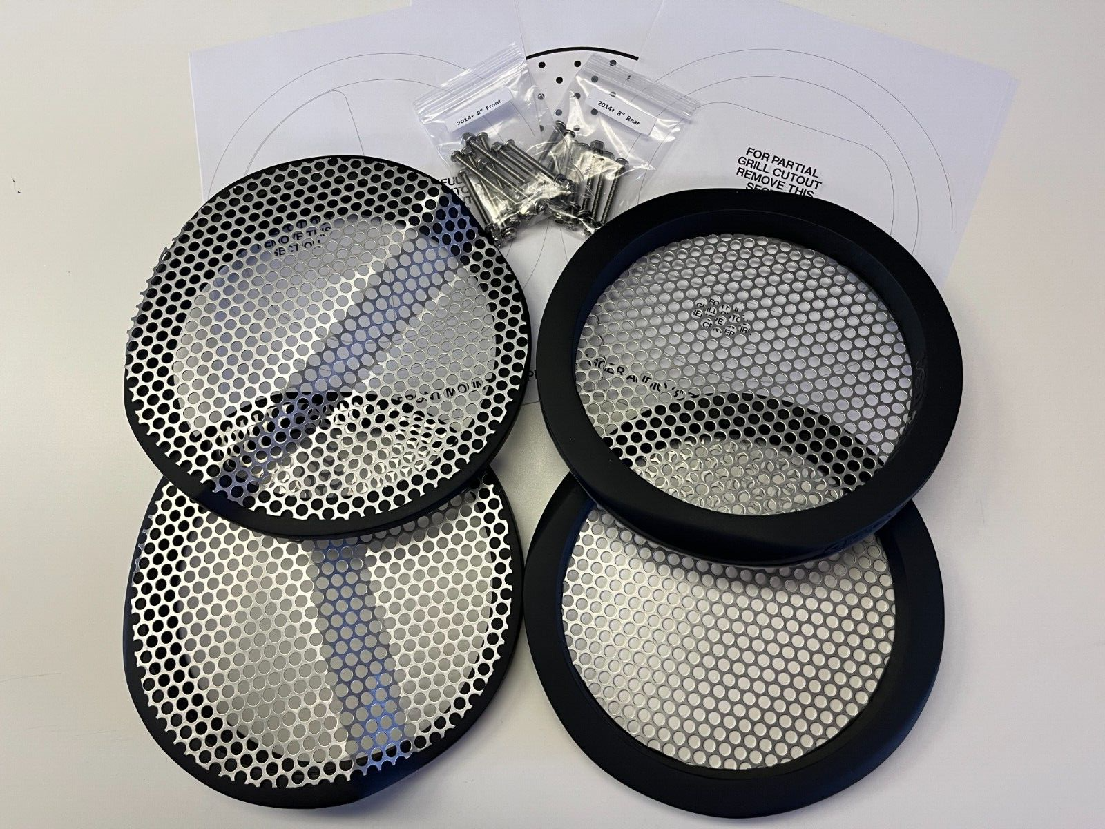 8" Quad Harley Saddlebag Speaker Mounting Ring Adapters w/GRILLS 2014-2023