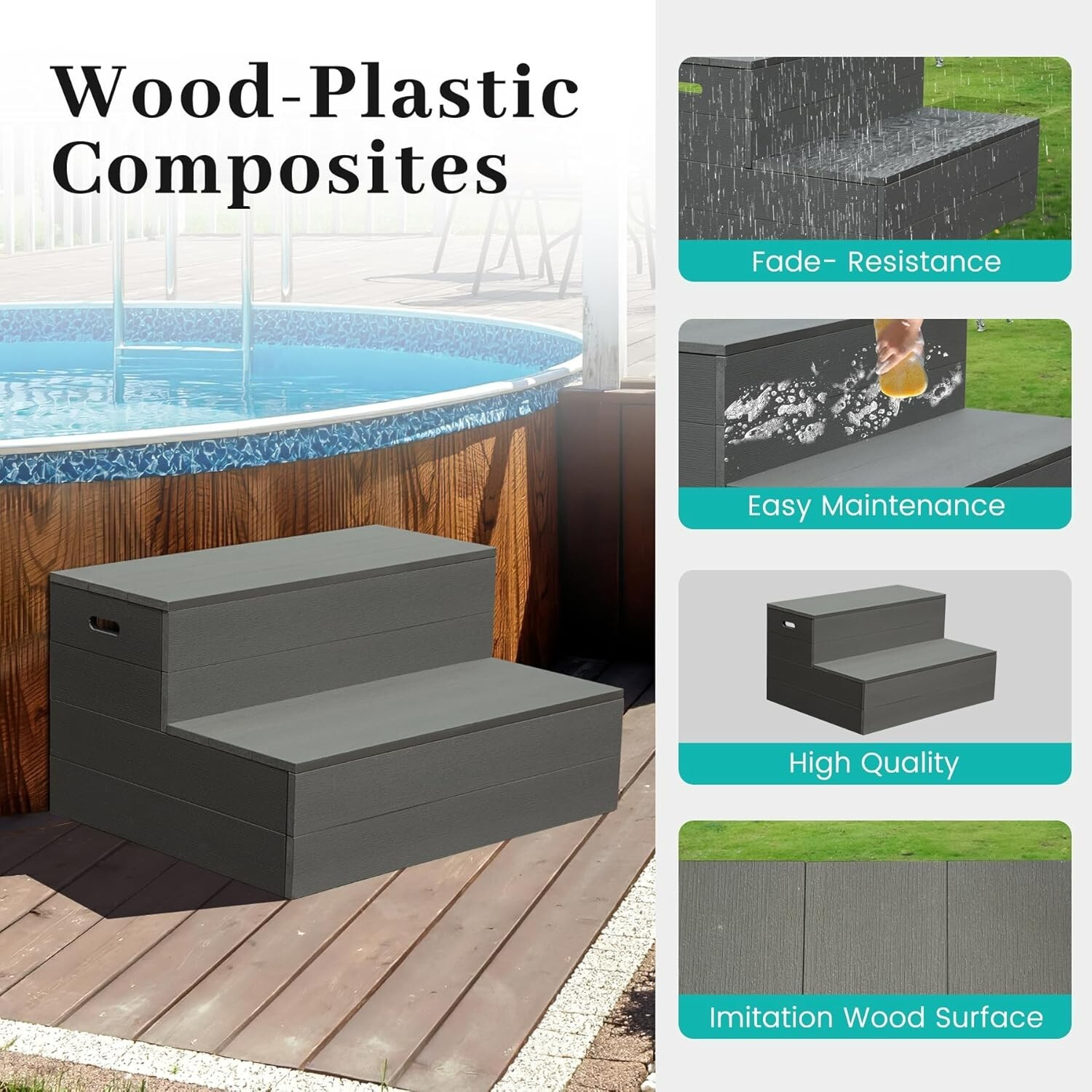 Domi Universal Spa & Hot Tub Step, Non-Slip Heavy Duty Aluminum Spa Steps(Grey)