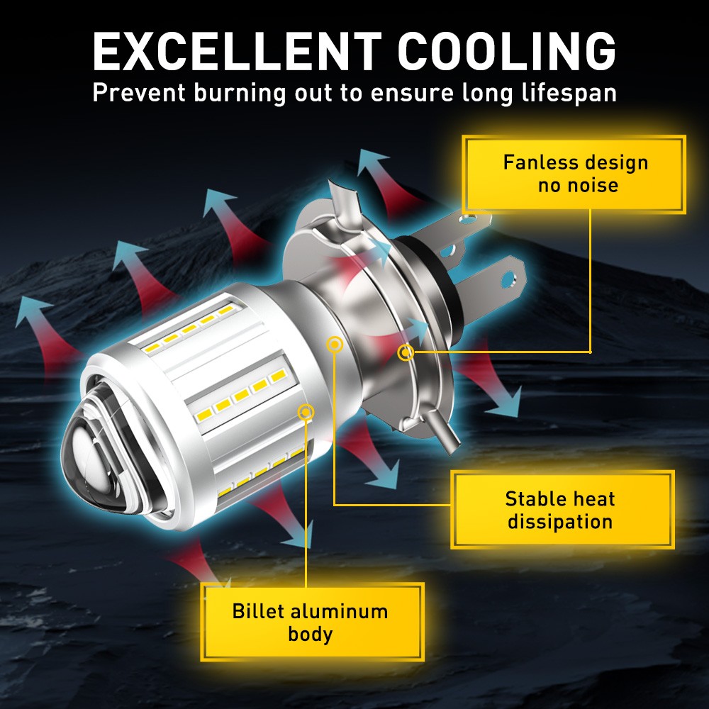 For Motorcycle H4 6500K Hi-Lo LED Beam Front Light Bulb Super Headlight Bright