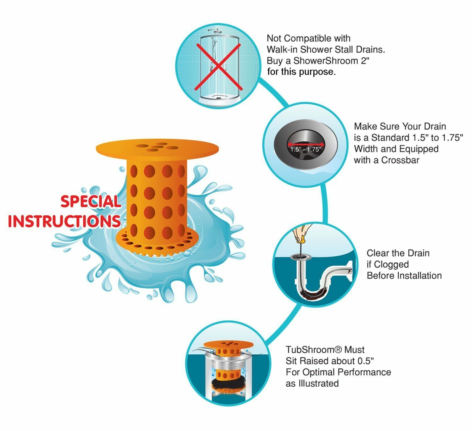 TubShroom® Orange Revolutionary Drain Hair Catcher No More Clogs Free Shipping!