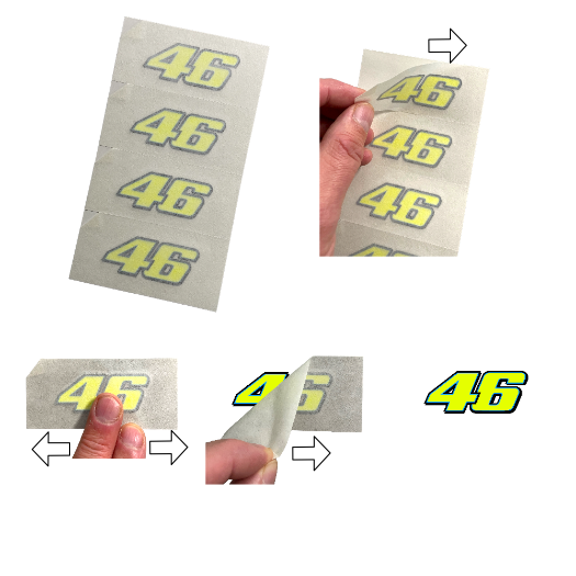 Rossi Sticker 46 FLUORESCENT YELLOW vinyl (2013) 4 x 5cm 2" stickers