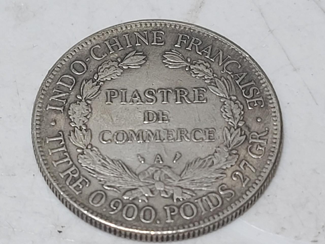 1908-A Silver 1 Piastre Commerce French Indo-China Rare Crown Thaler Sized Coin