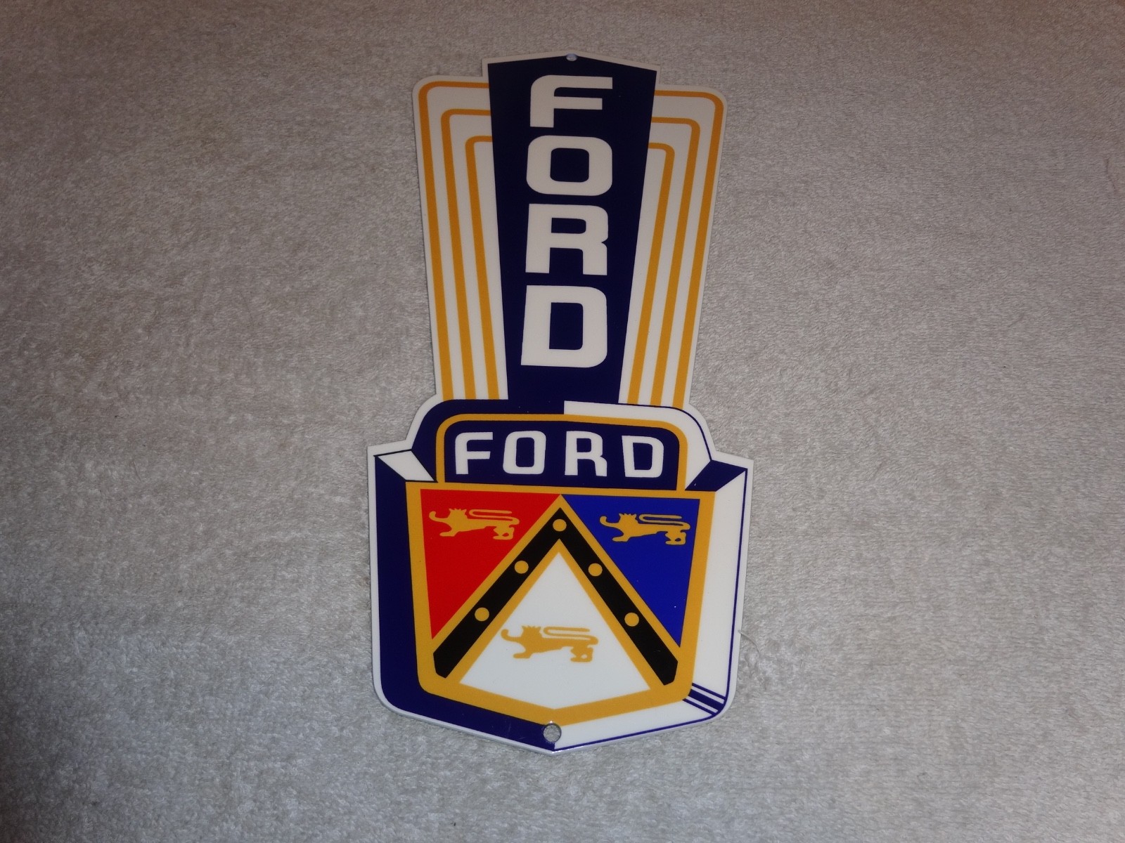 VINTAGE FORD JUBILEE DIECUT CAR & TRUCK DEALER 13" BAKED METAL GASOLINE OIL SIGN