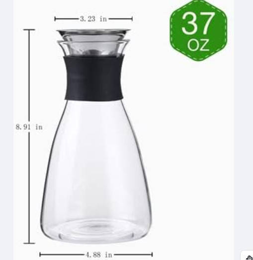 2Pcs 37oz/1100ml Glass Carafe with Stainless Steel Silicone Filter Lid for Tea
