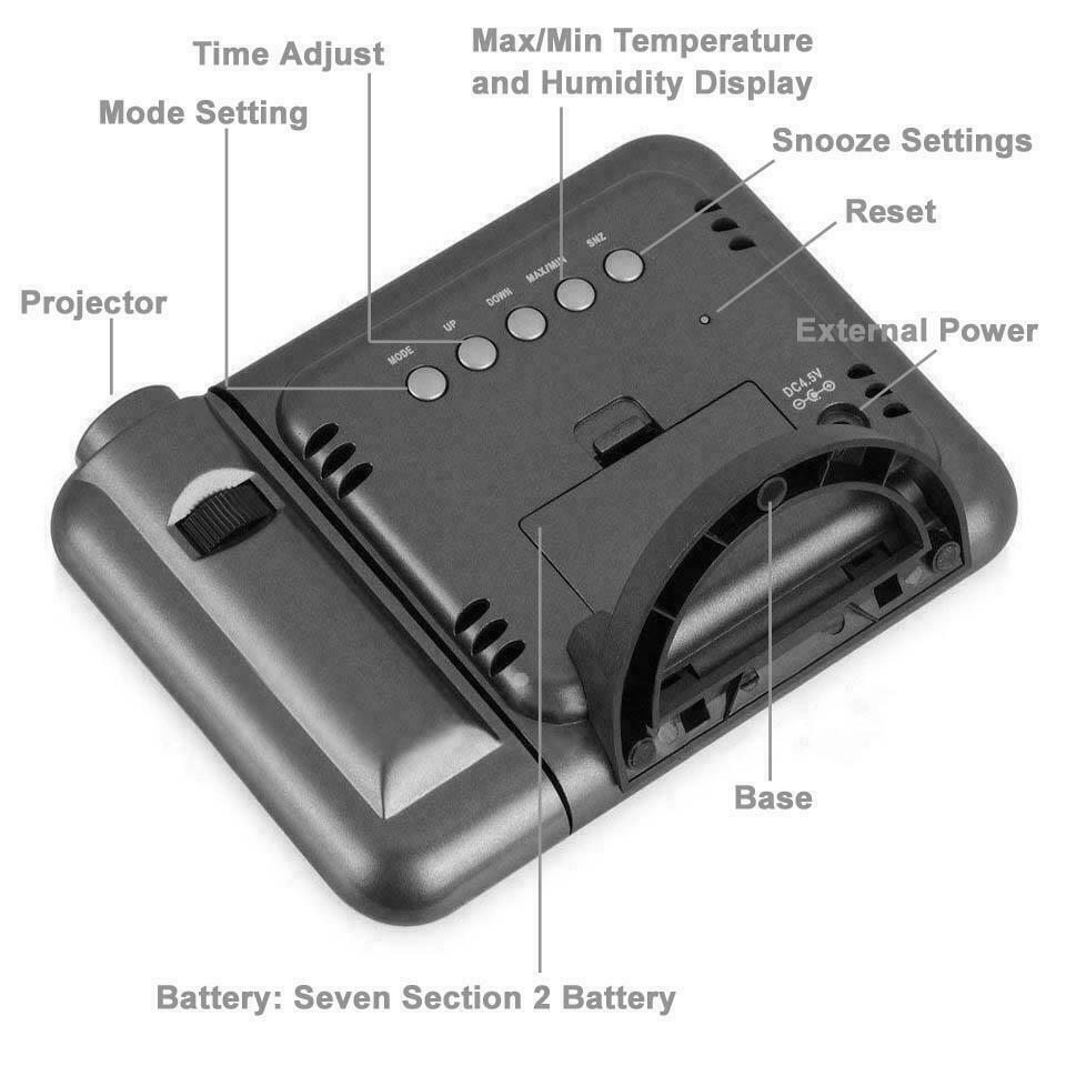 Projection Alarm Clock Weather Station Thermometer Temperature Humidity Monitor