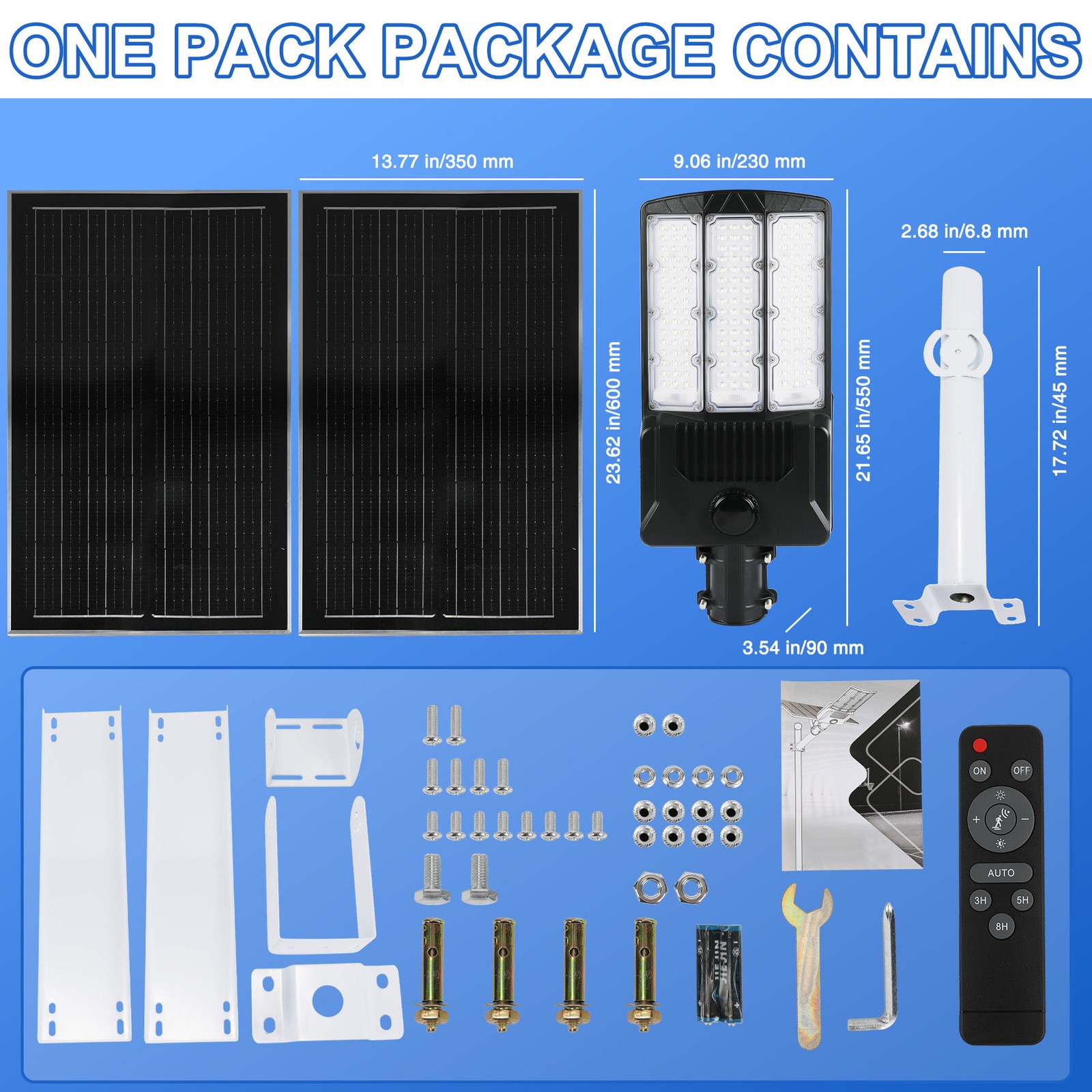 16000W Commercial Solar Street Light Dusk to Dawn Lamp Parking Lot Outdoor+Pole