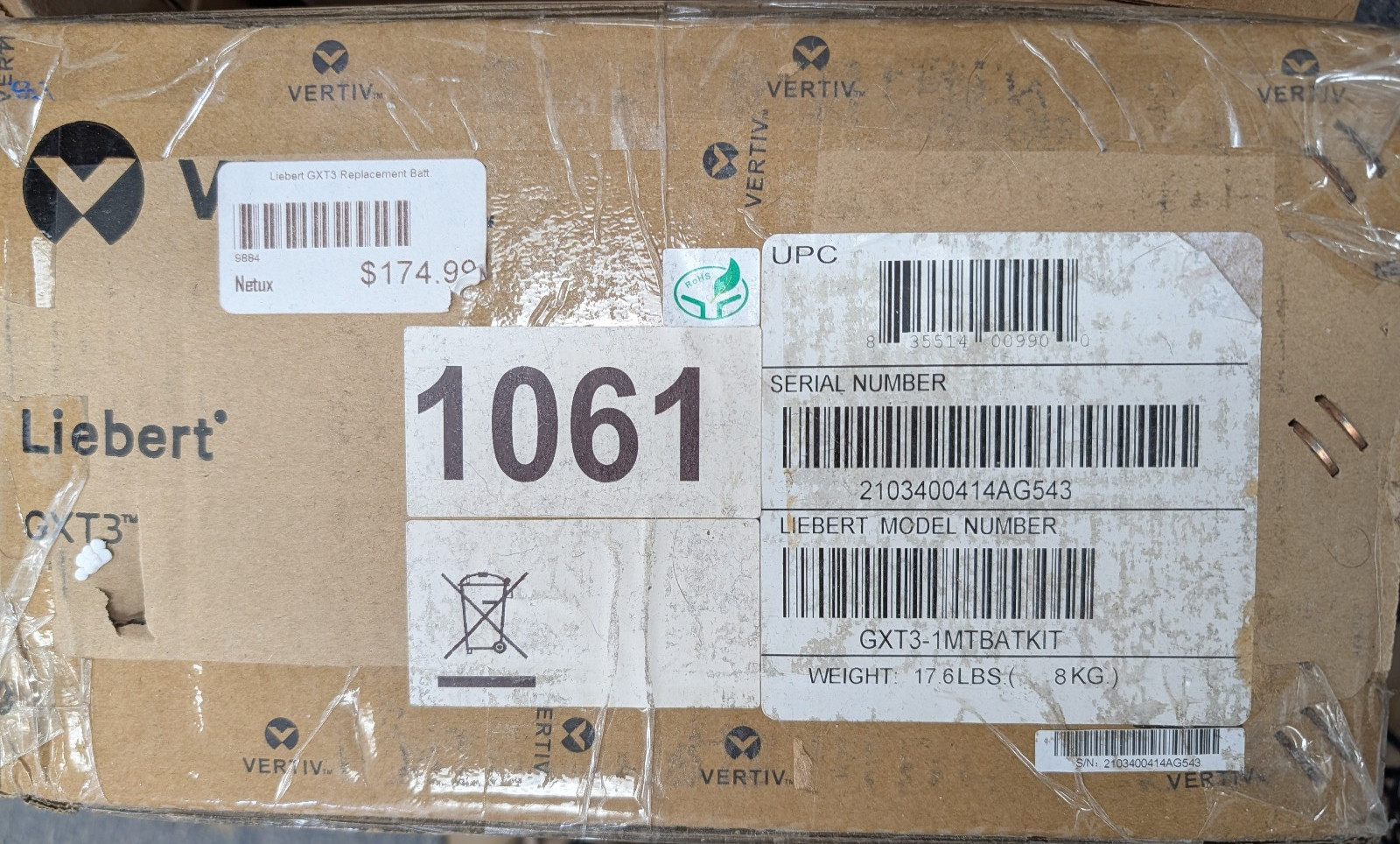 Vertiv Liebert GXT3-1MTBATKIT Replacement Battery Kit for GXT3-1000MT