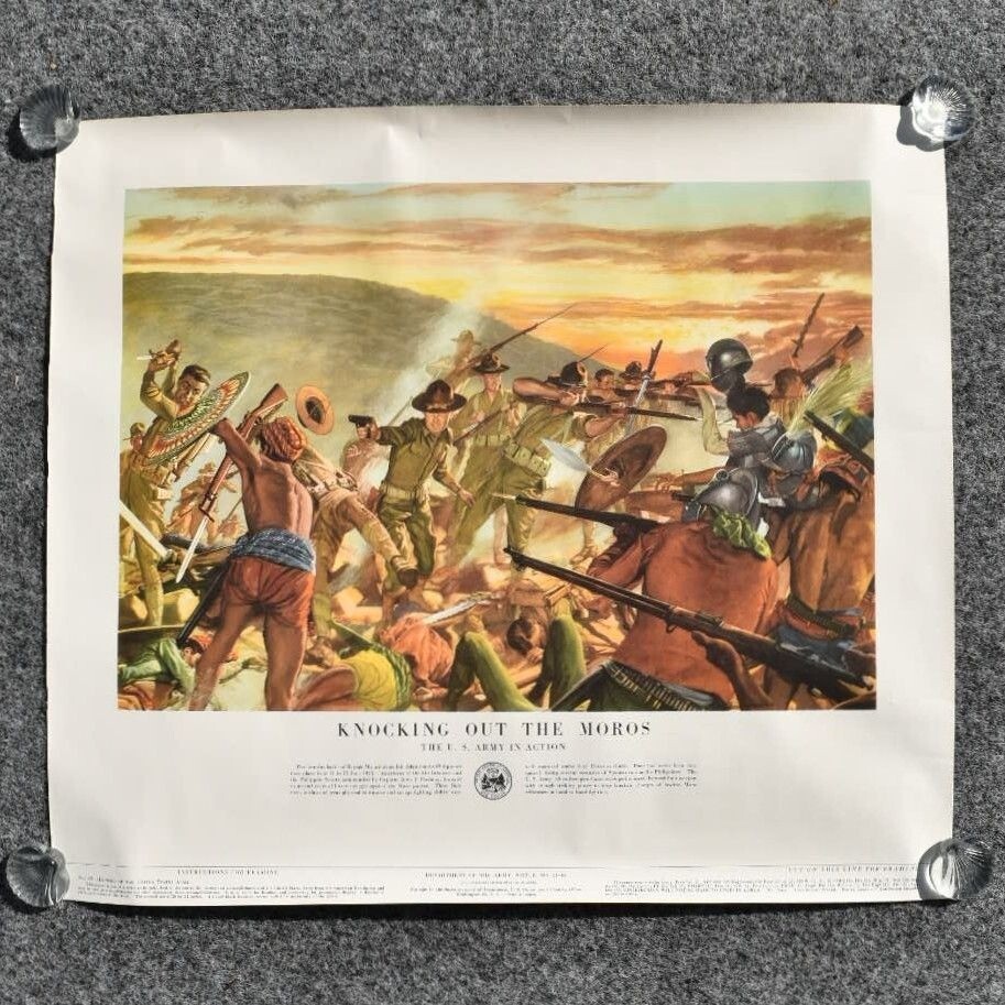 Vintage Knocking Out The Moros US Army In Action Poster Print No 21-48 20" x 24"
