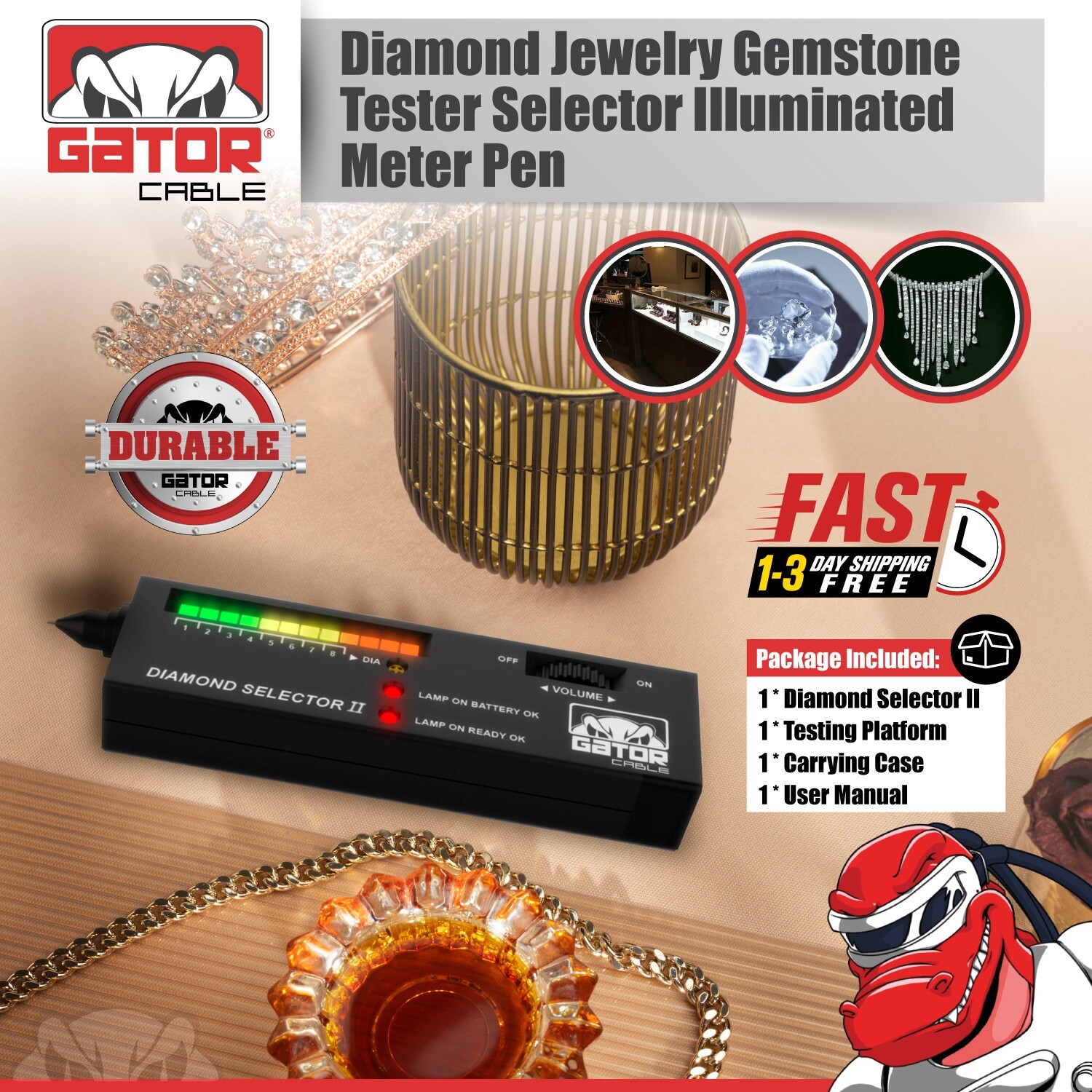 Diamond Gemstone Tester Selector Illuminated Jewelry Testing Tool Pen Portable