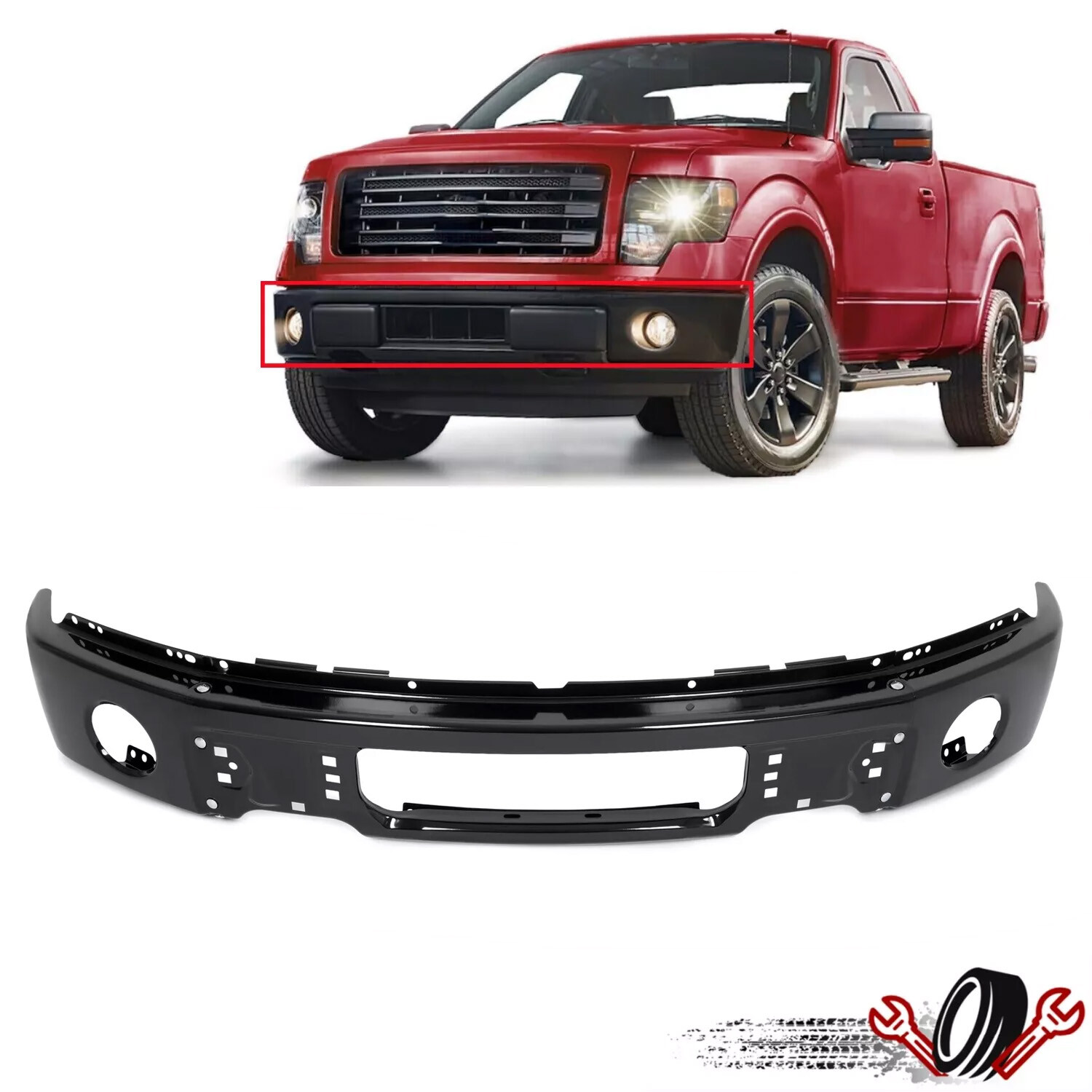 Front Black Steel Bumper Face Bar For Ford F150 2009-2014 w/ Fog Light US NEW