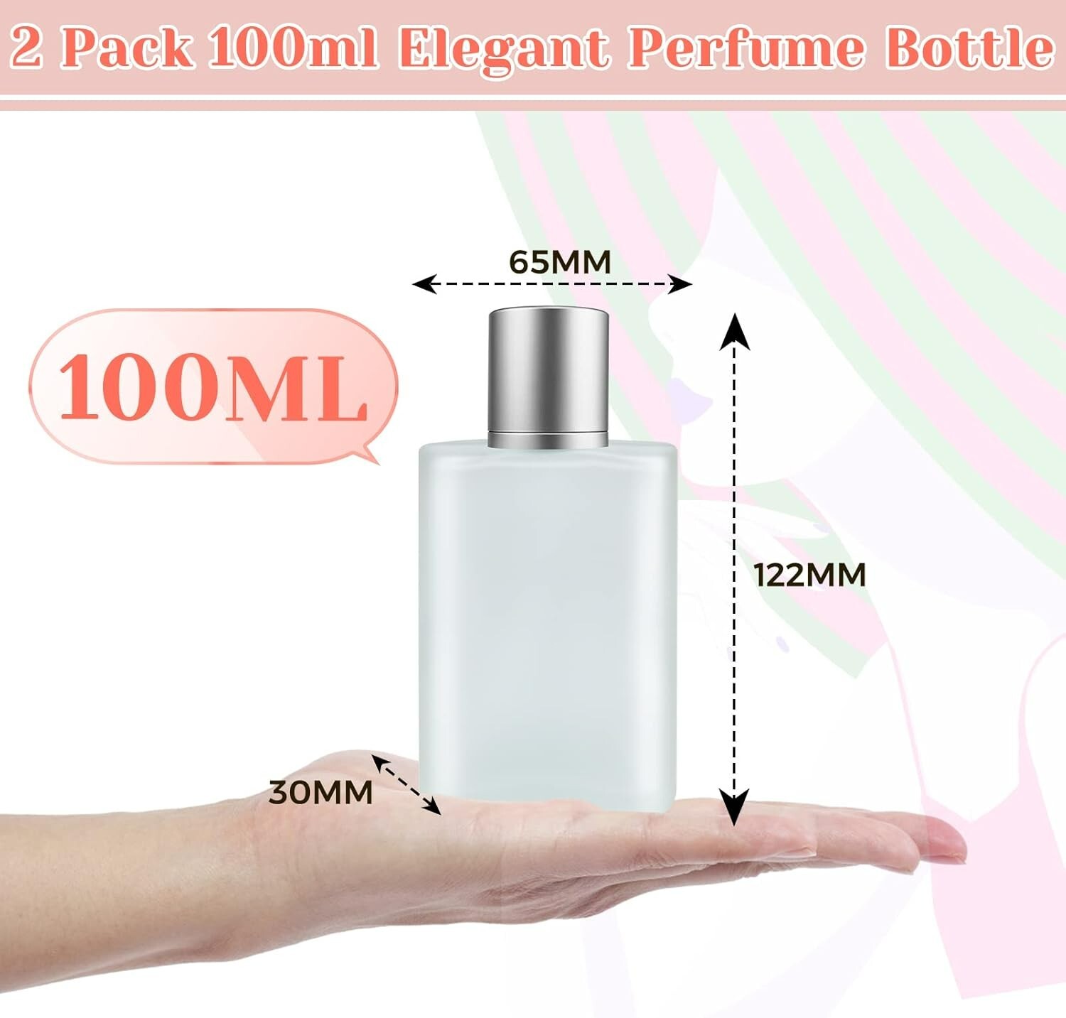 2 Pcs 100ml Refillable Perfume Spray Glass Atomiser Empty Bottle Frosted Travel