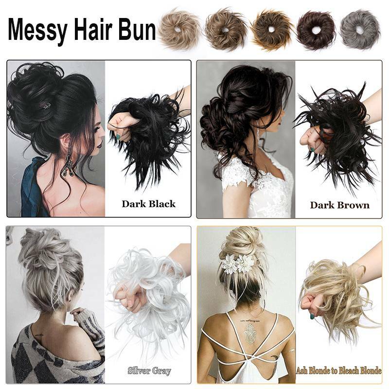 7" Messy Bun Hair Piece Scrunchie Updo Real Thick Hair Extensions as Human Hair