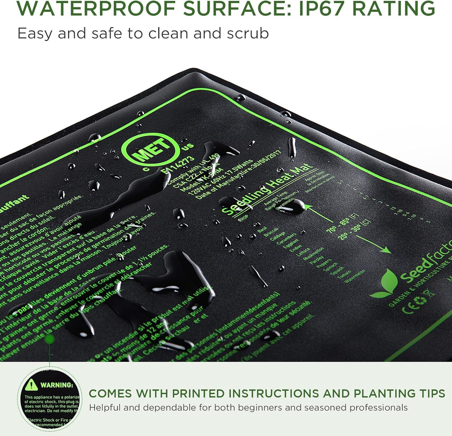 Seedling Heat Mat and Digital Thermostat Combo Set 2023 Seedfactor MET Certified