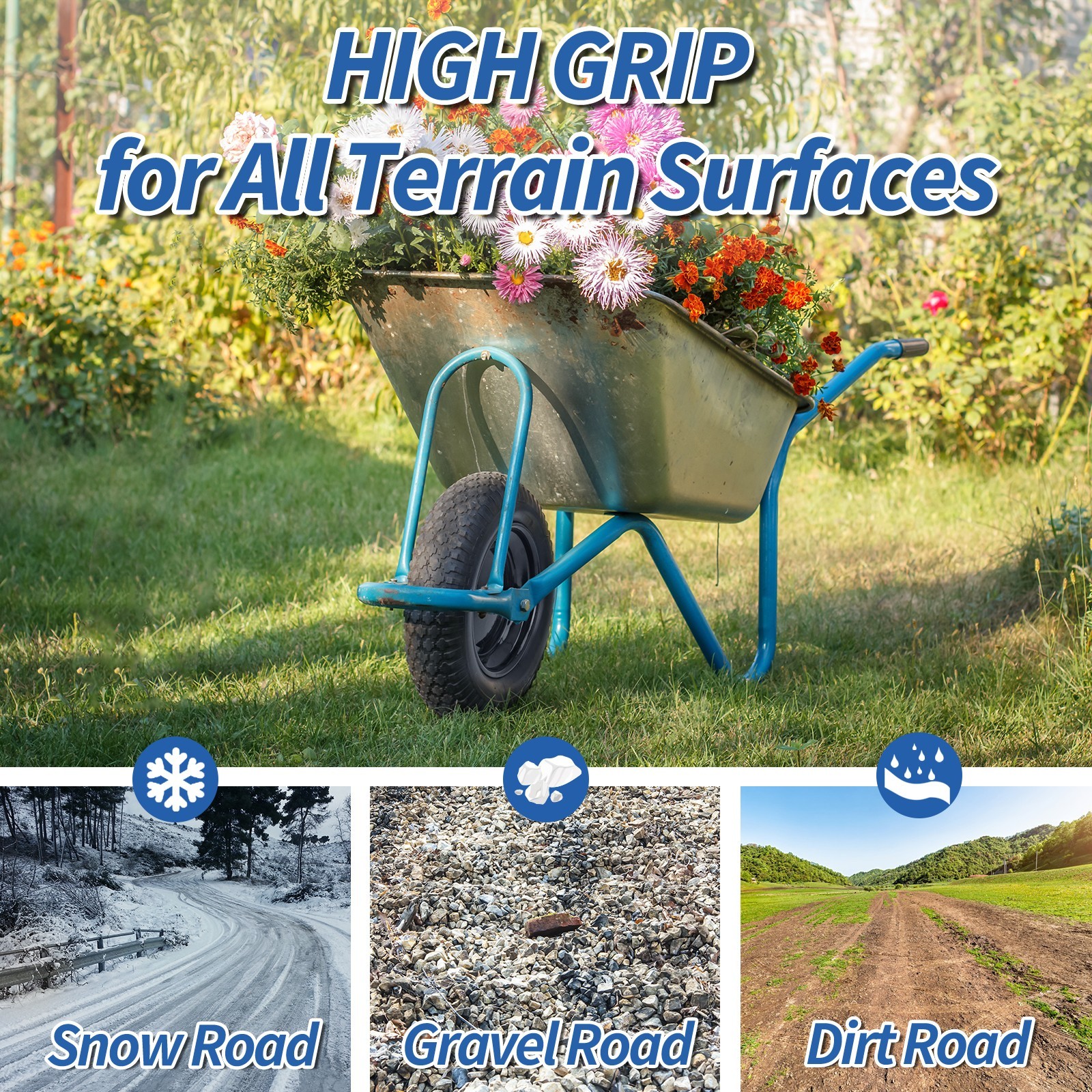 14.5 x 3.50-8 Flat free Tire & Wheel for Wheelbarrow Garden Wagon Trolley Cart