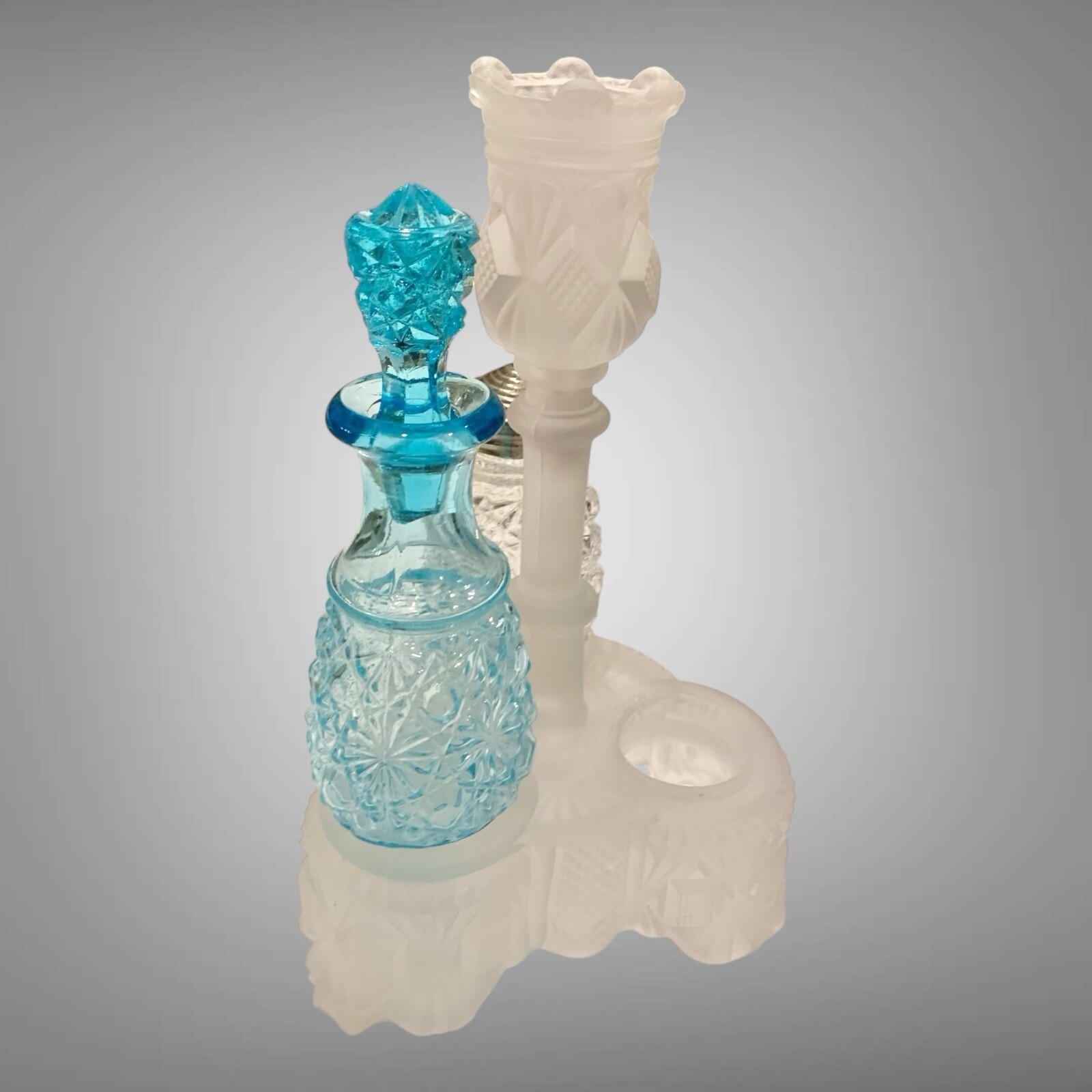 1860s Belmont Co. EAPG Pattern Glass Condiment Cruets (2) And Castor Set