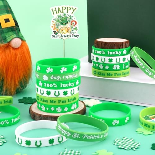 St. Patrick's Day Rubber Bracelets - 30 Pcs Lucky Shamrock Silicone