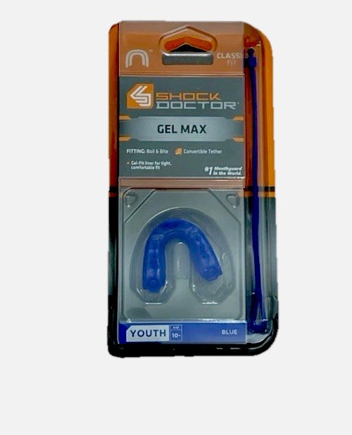 Mouthguard Shock Doctor  Gel Max Sport  Protection Strapless Youth Age 10 Blue
