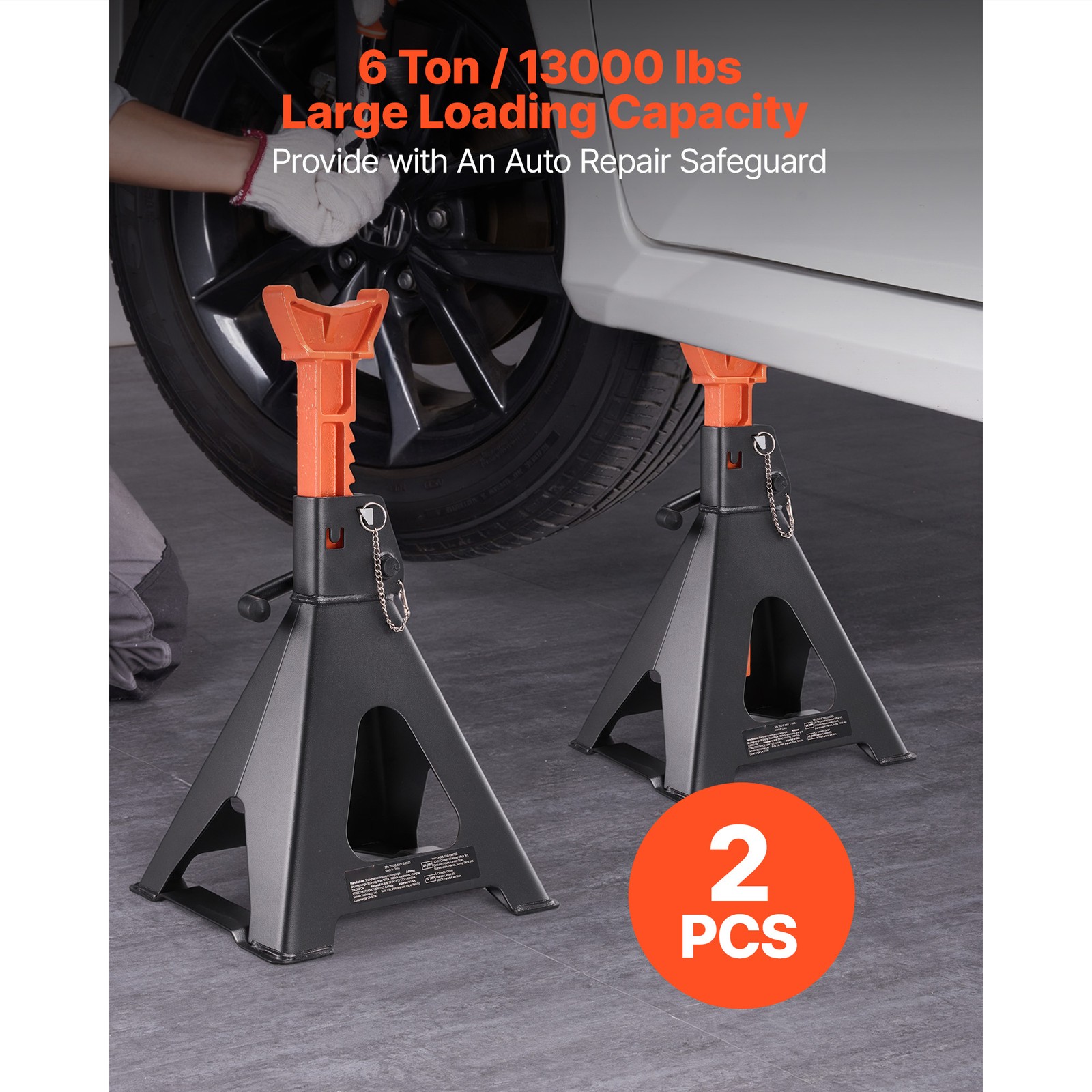 Uimoso Heavy Duty Steel Auto Jack Stands 6T (13000lbs) with Double Locking
