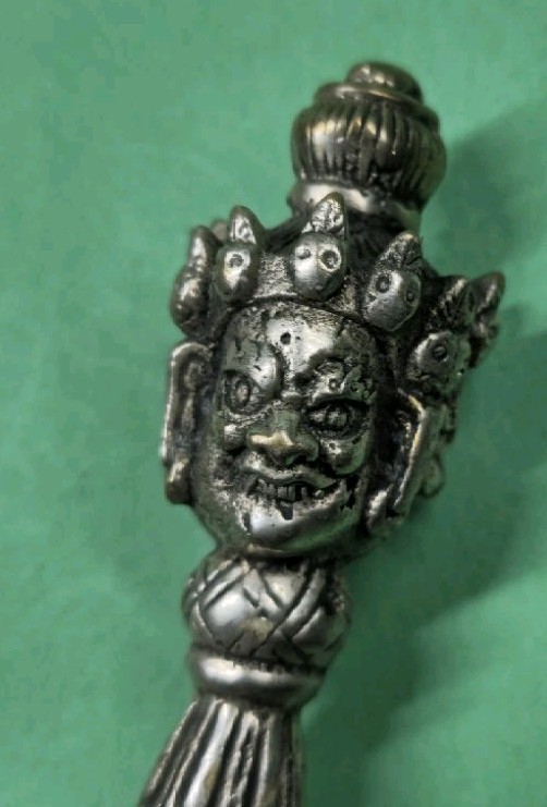 Vintage 7½" Nepal Tibet Buddhist Solid Metal 3-Faced Mahakhala Phurba Dagger