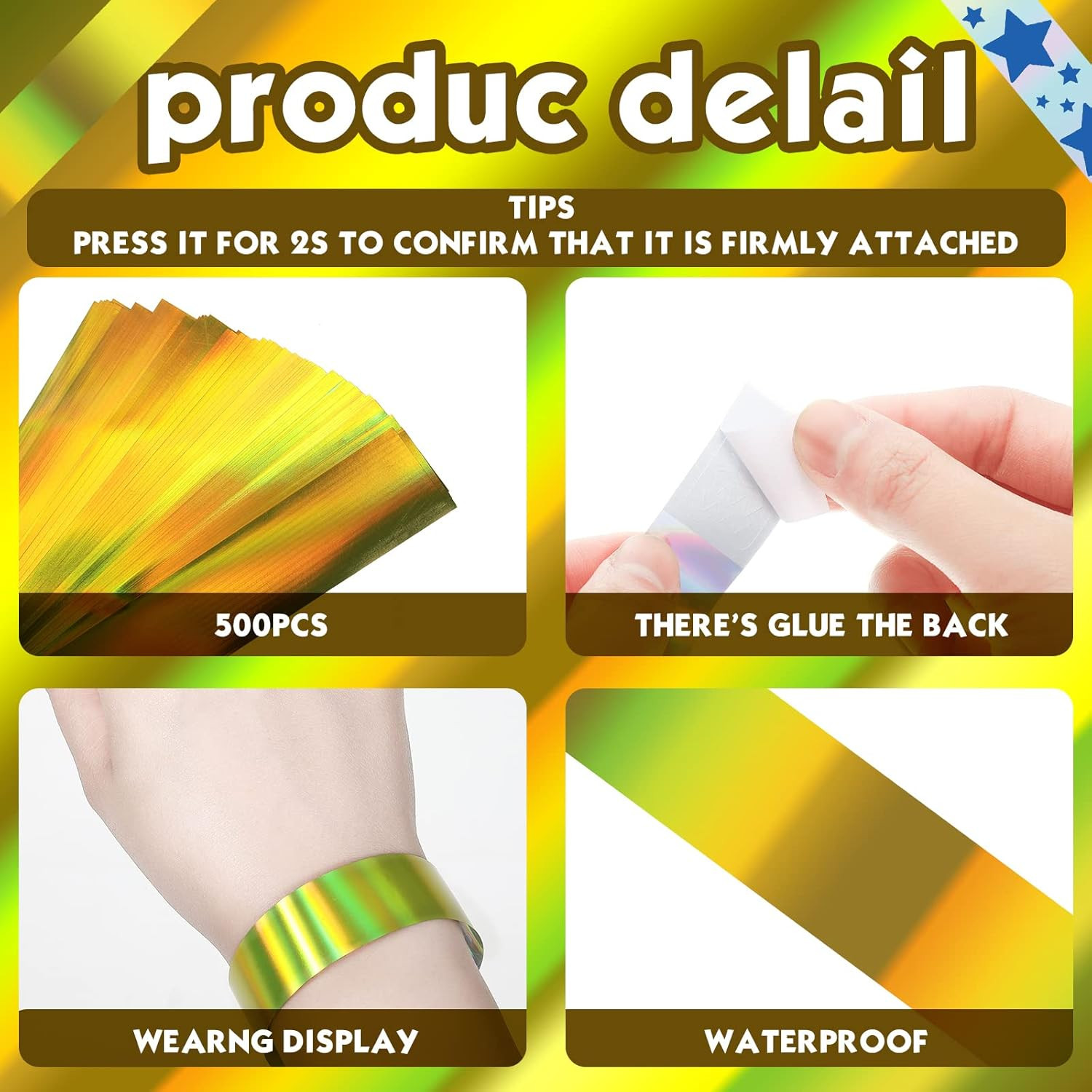 500 Pack Holographic Plastic Wristbands Paper Wrist Bands Waterproof Neon Wristb