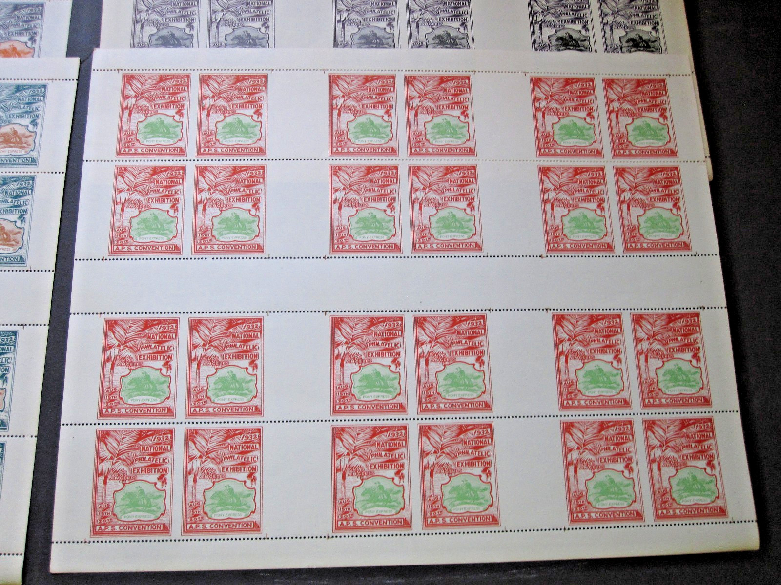 1932 US Pony Express Wells Fargo Ntl Phil LA CA x-Rare 5 FULL imperf vert MNH OG