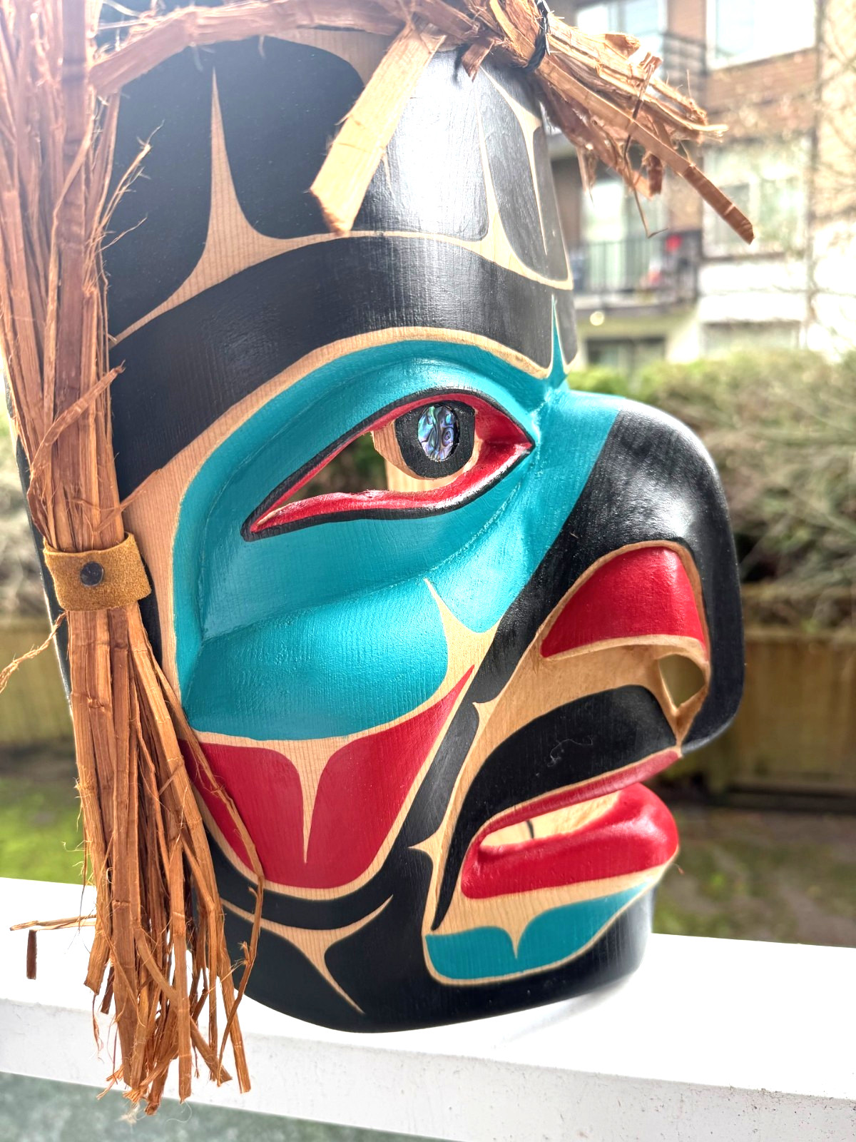 Northwest Coast Native Art Huge Hawkman Mask with abalone eyes