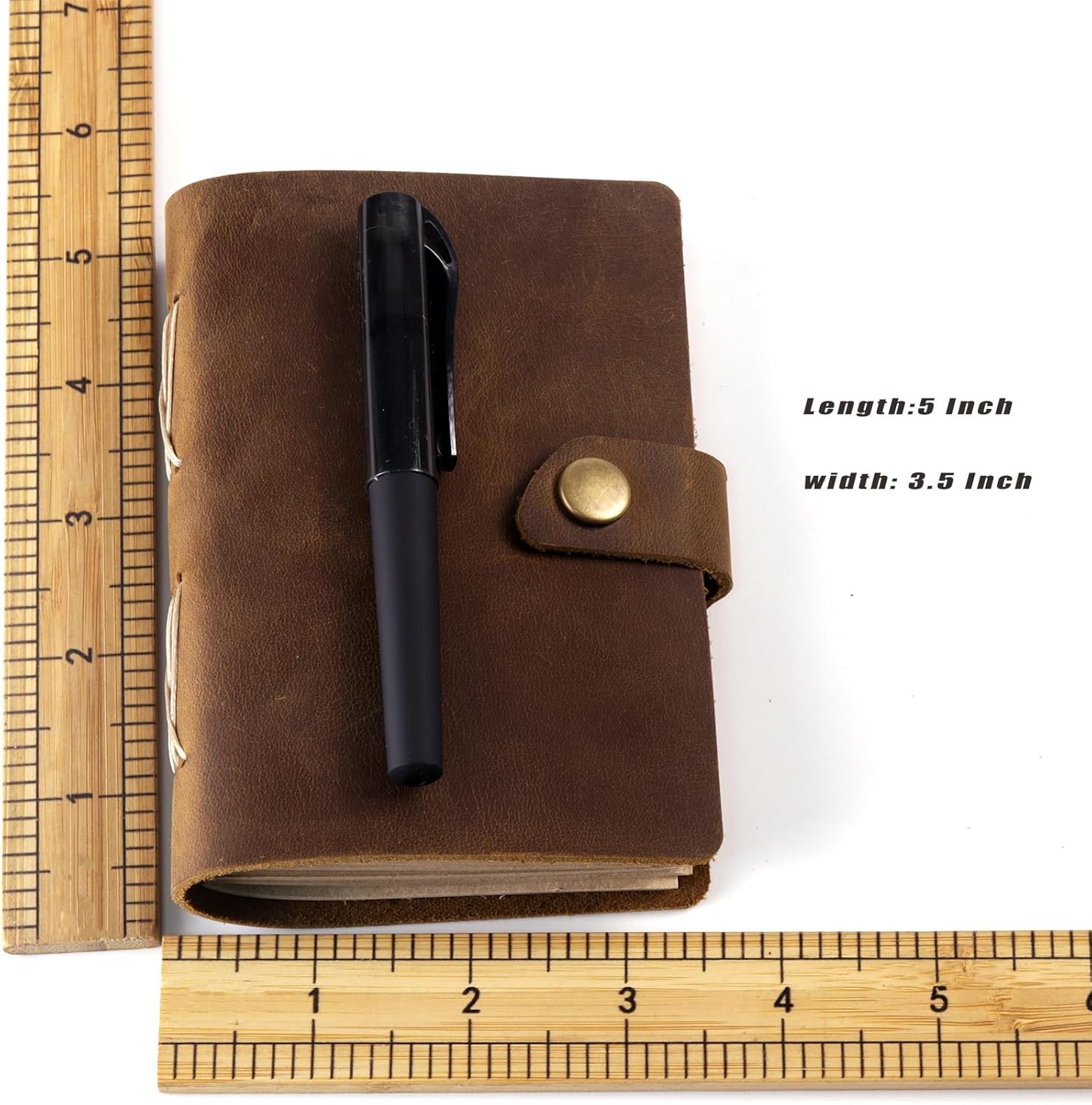 Pocket Notebook with Pen,Genuine Leather Journal Mini Notebook Small Unlined Not