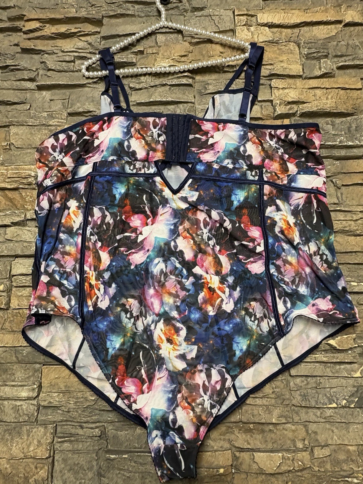 Torrid Curve Bodysuit Floral Print Sheer Mesh Corset Style Lingerie Sz 5 5X NWT