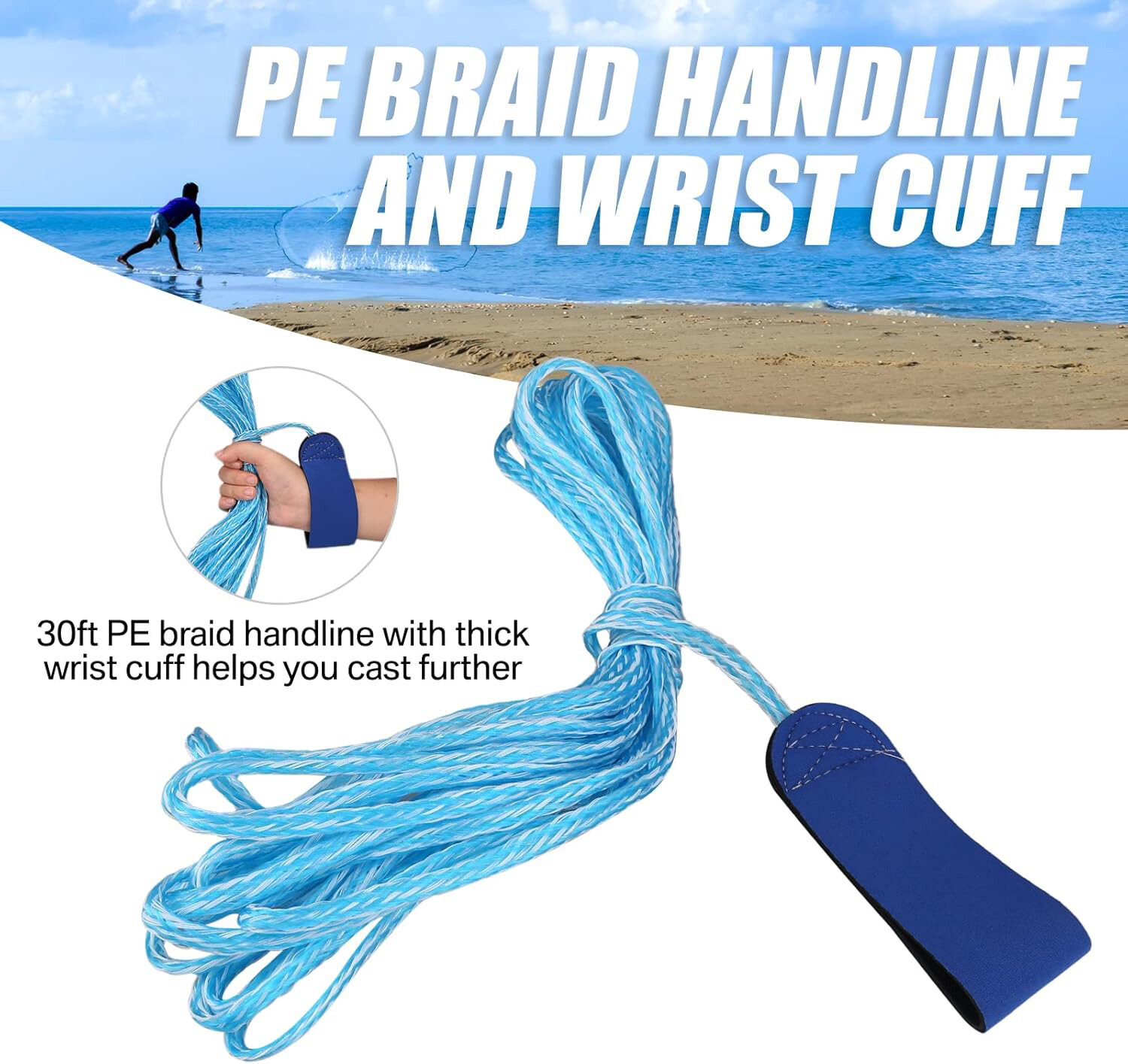 8FT Fishing Cast Net Bait Easy Throw Hand Cast Strong Nylon Mesh 3/8in Mesh Size