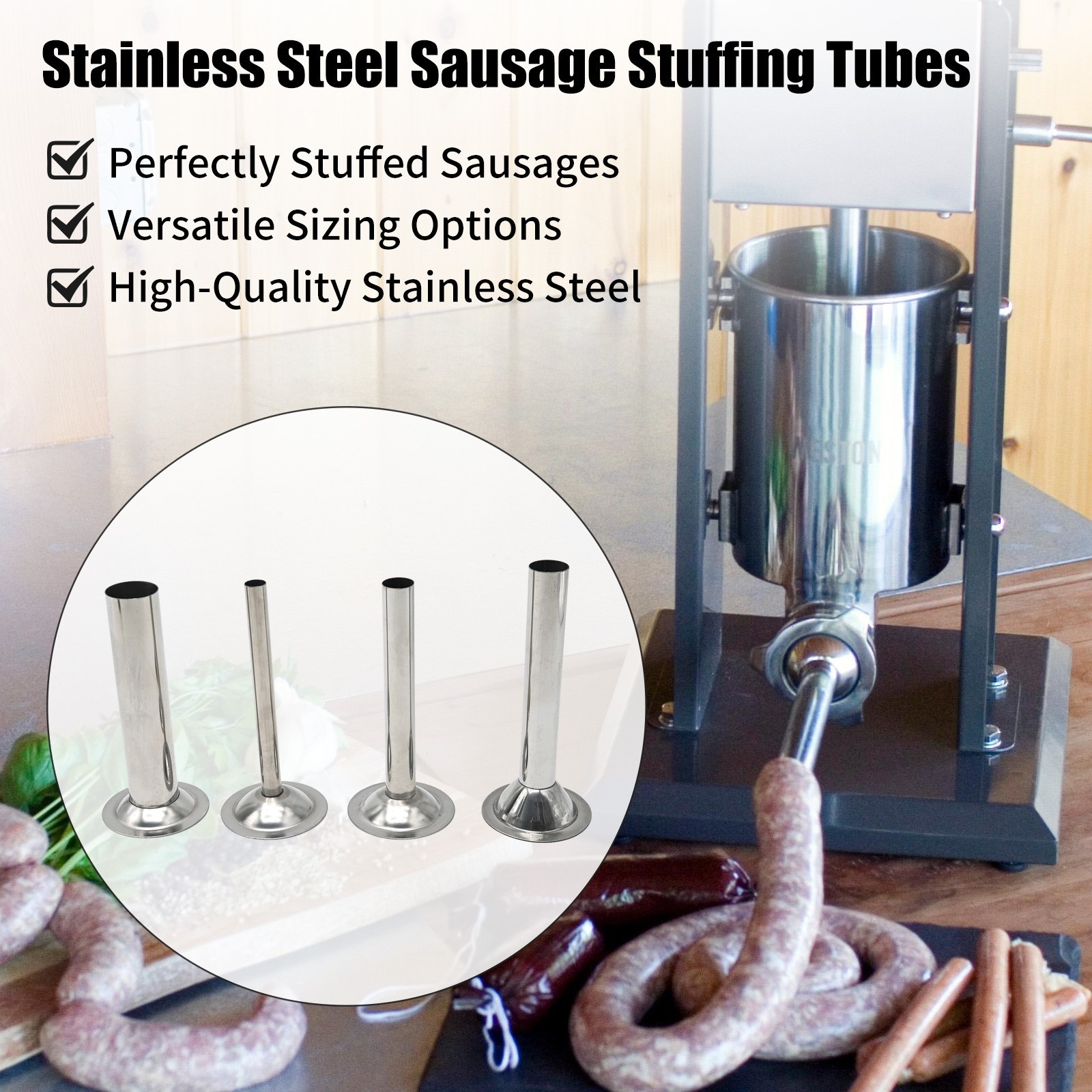 #8 Stainless Steel Sausage Stuffer Tubes for Meat Grinder Sausage Stuffer Funnel