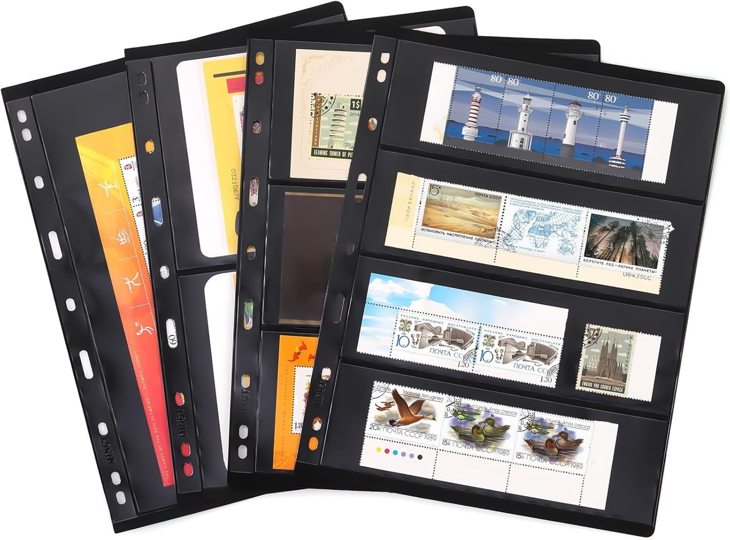 20 Sheets 40 Pages Stamp Album Pages, 9-Hole Stamp Collection Inserts Double ...