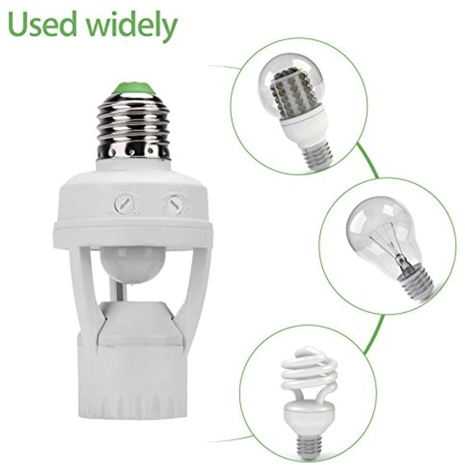 Screw-In Motion Activated Sensor Light Bulb Control Socket Adapter Dusk to Dawn