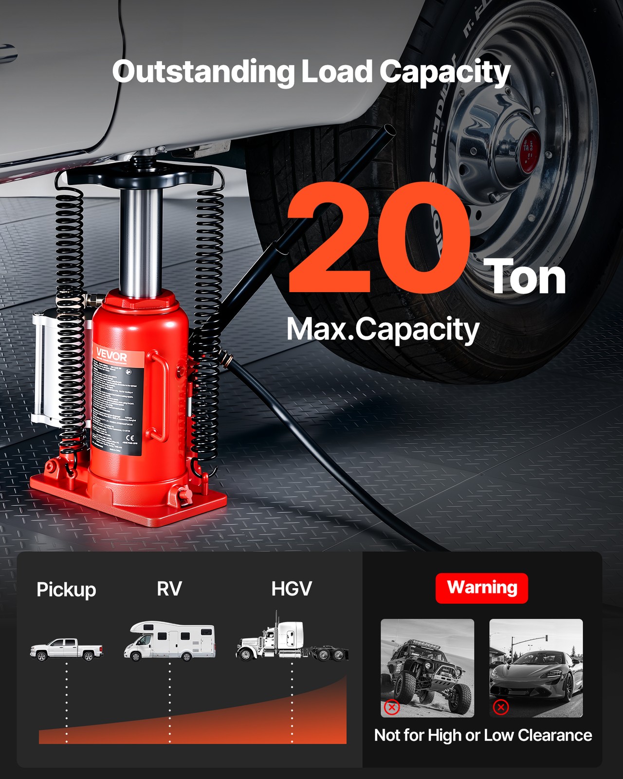 VEVOR Air Hydraulic Bottle Jack High Lift Jack 20 Ton (44092 lbs) Car Repair Red