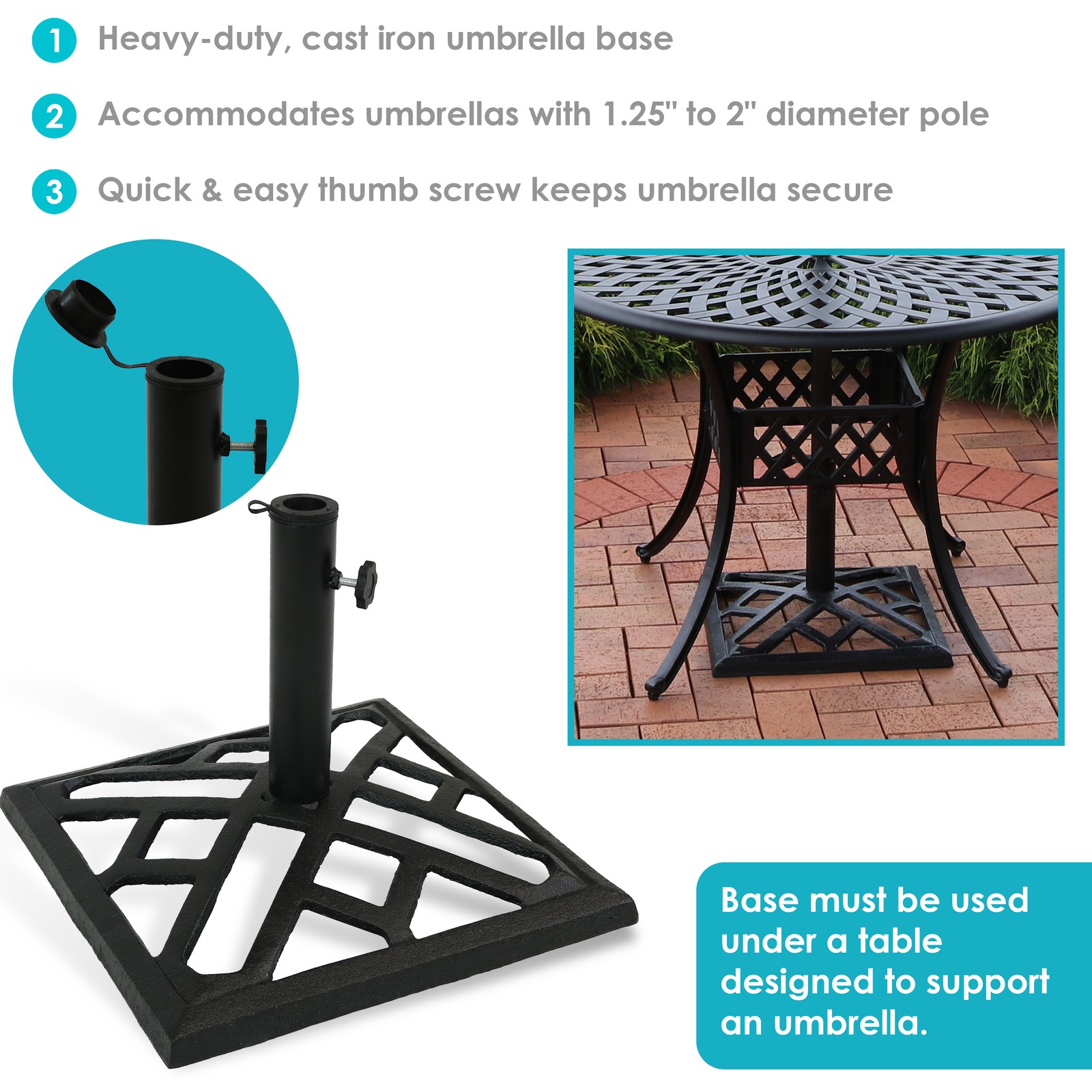 17 in Modern Geometric Cast Iron Square Patio Umbrella Base by Sunnydaze