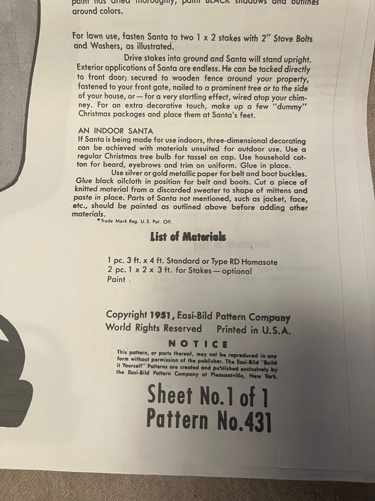 Easi-Bild Santa Pattern #431 Vintage Christmas Wood Santa 1950s Copy Easy Build