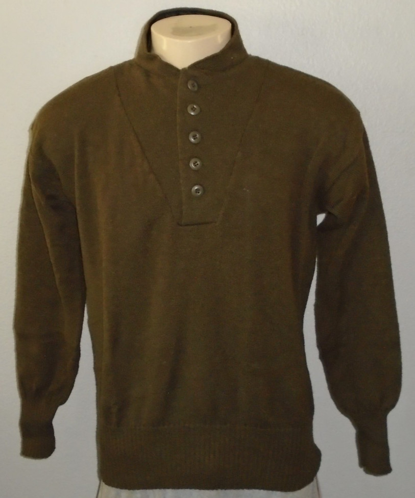 Vtg Mitts Nitts Military 5-Button Olive Drab Wool Henley Mechanic Sweater Men XL