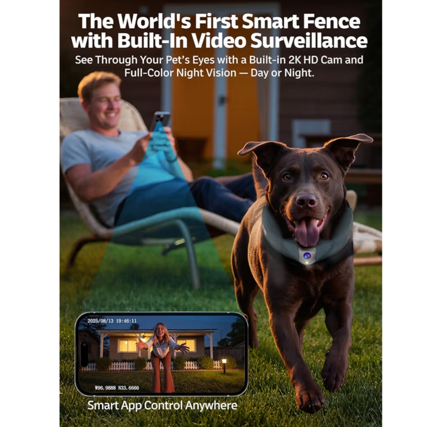 GPS Wireless Dog Fence System with 2K Camera, Live Video, 5 Day Battery, SEALED