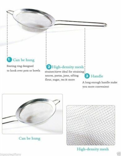 3PCS Kitchen Fine Mesh Strainer Stainless Steel Liquid Colander Sieve Strainer