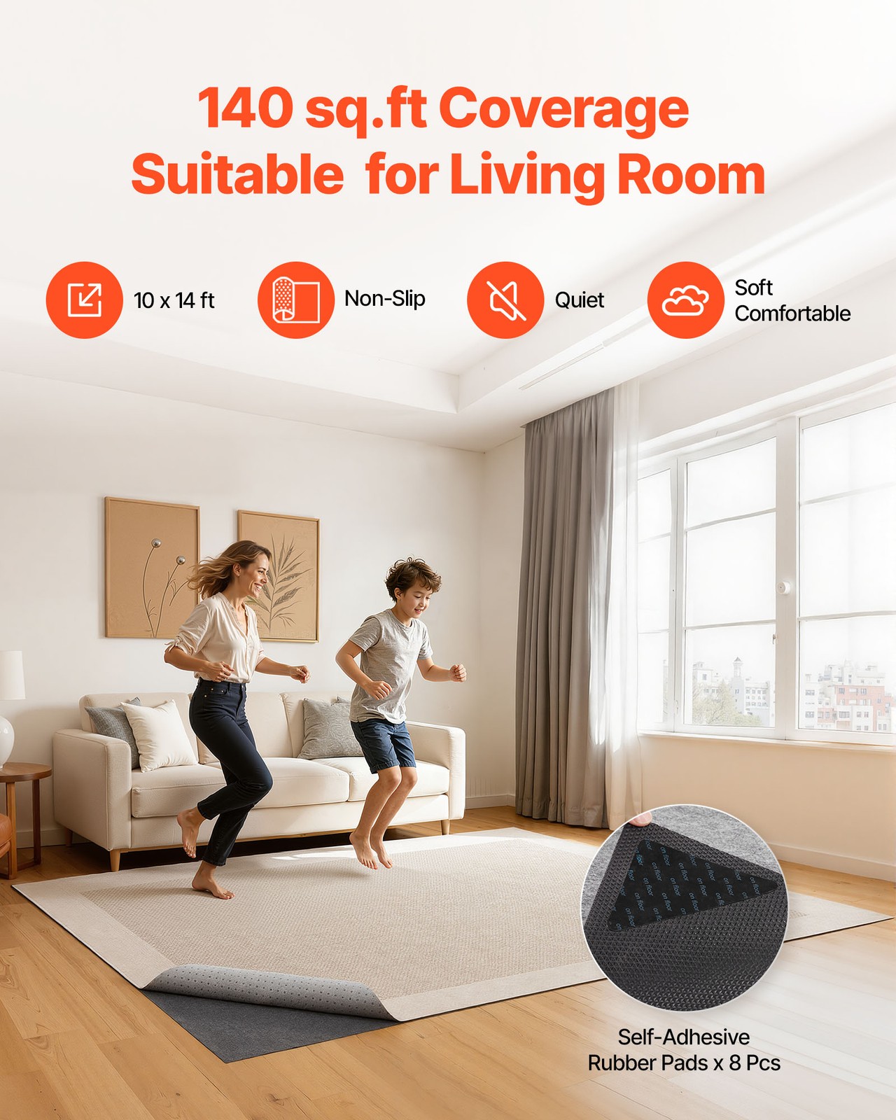 VEVOR 10x14ft Rug Pad Non-slip Carpet Mat Felt Cushion Rubber Gripper