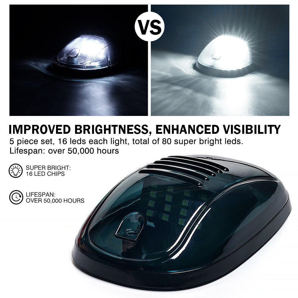 5PCS White Cab Roof Marker Running Light For 2003-2018 Dodge Ram 1500 2500 3500