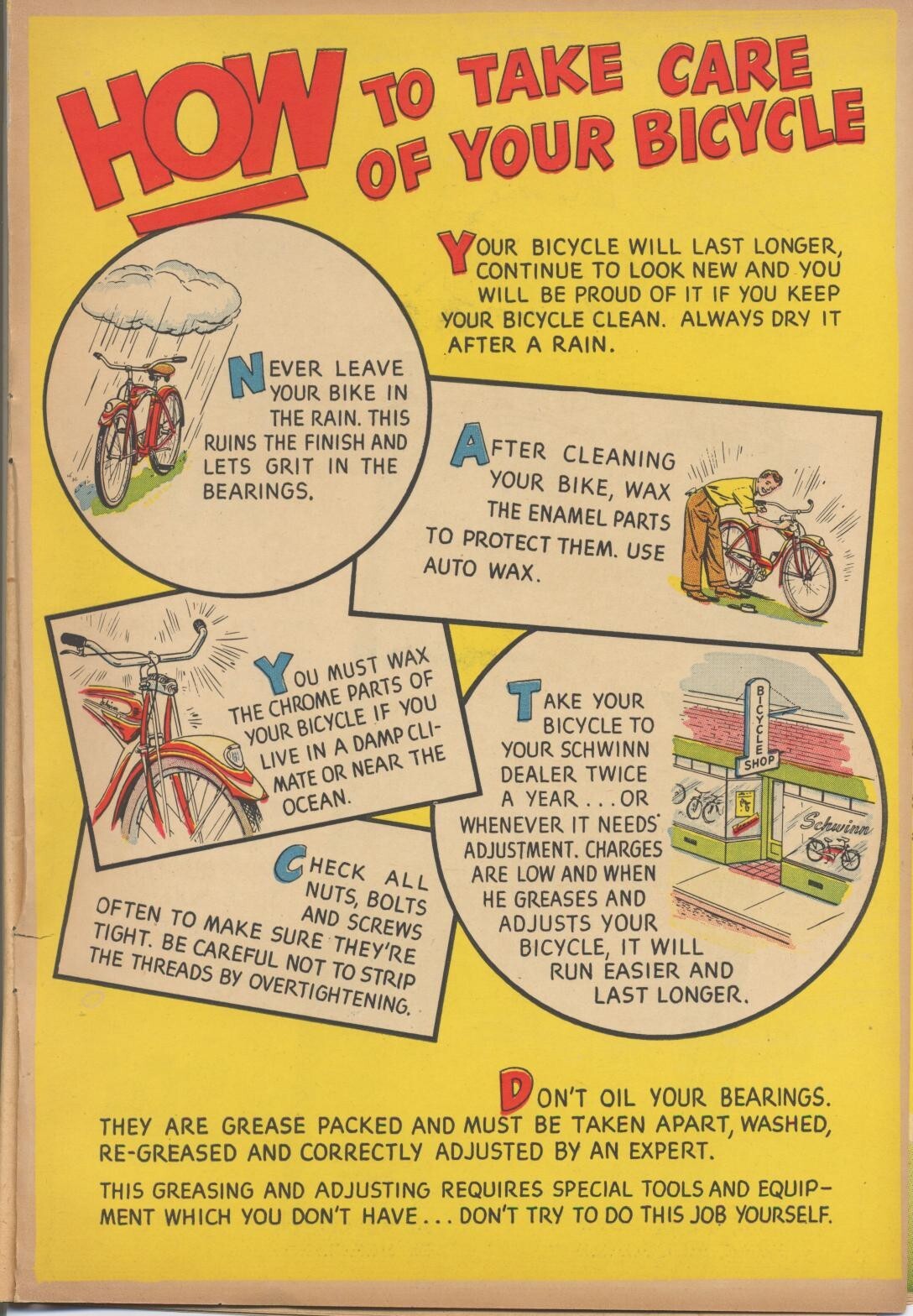 Schwinn Bicycle Book (1949) 108.92mph Informative Comic Style 28pgs CD