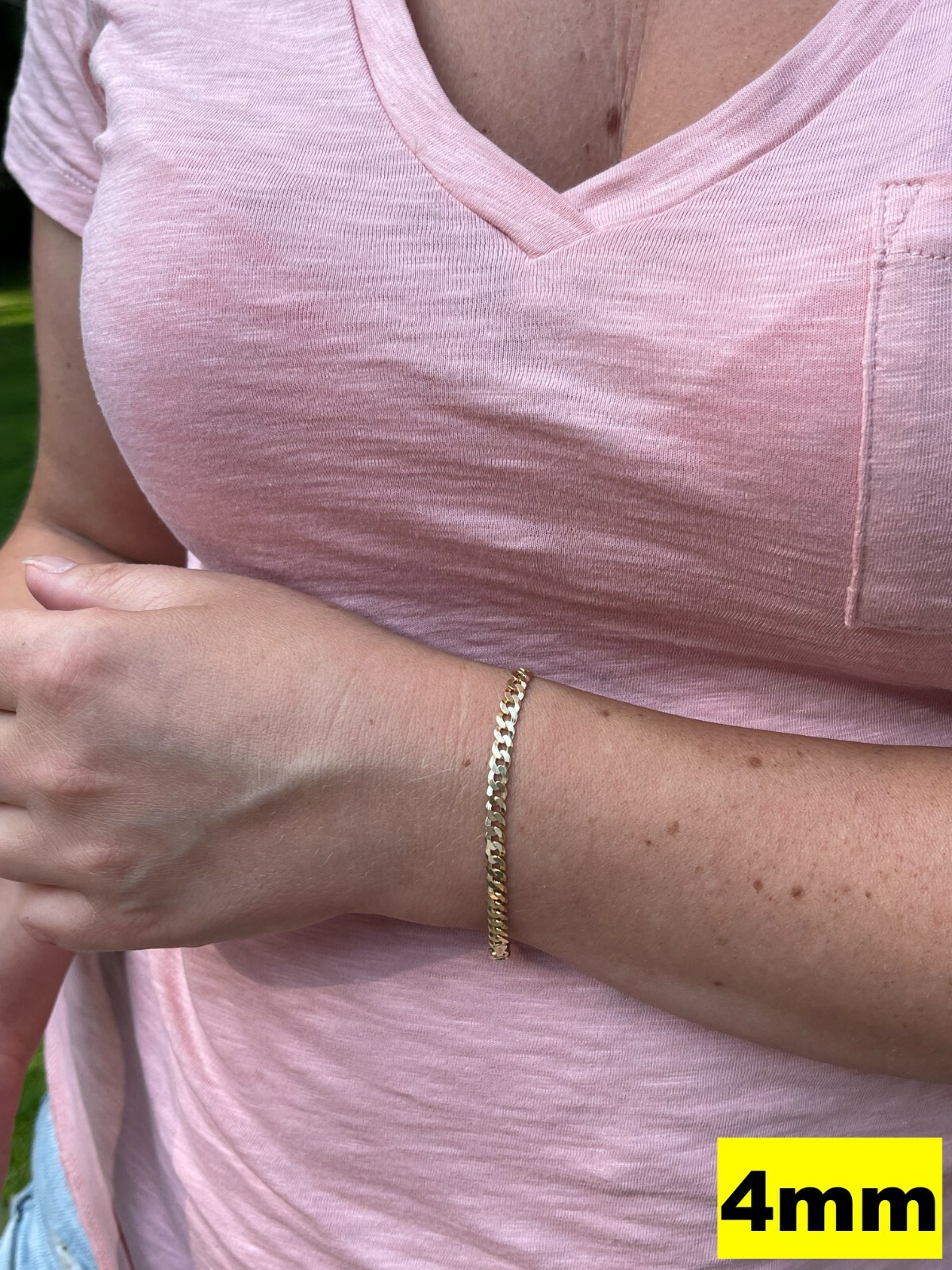 14k Gold Plated 925 Sterling Silver Flat Cuban Bracelet