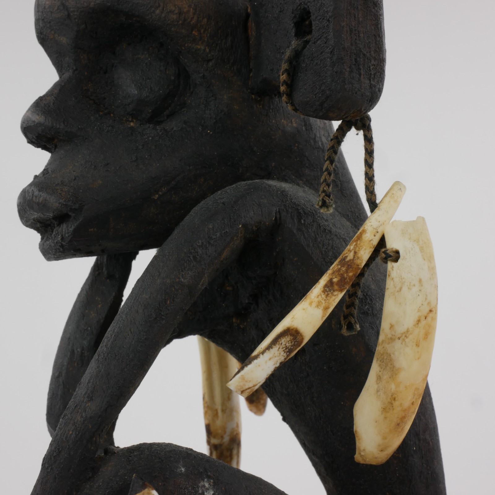 1992 Borneo Dayak Wood Monkey Figure - Real Boar Tusks - Sibu Sarawak