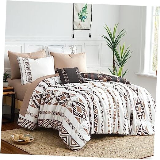 Size Comforter Set- 7 Pieces Boho Bed in a Bag, Western Bedding Set King Brown