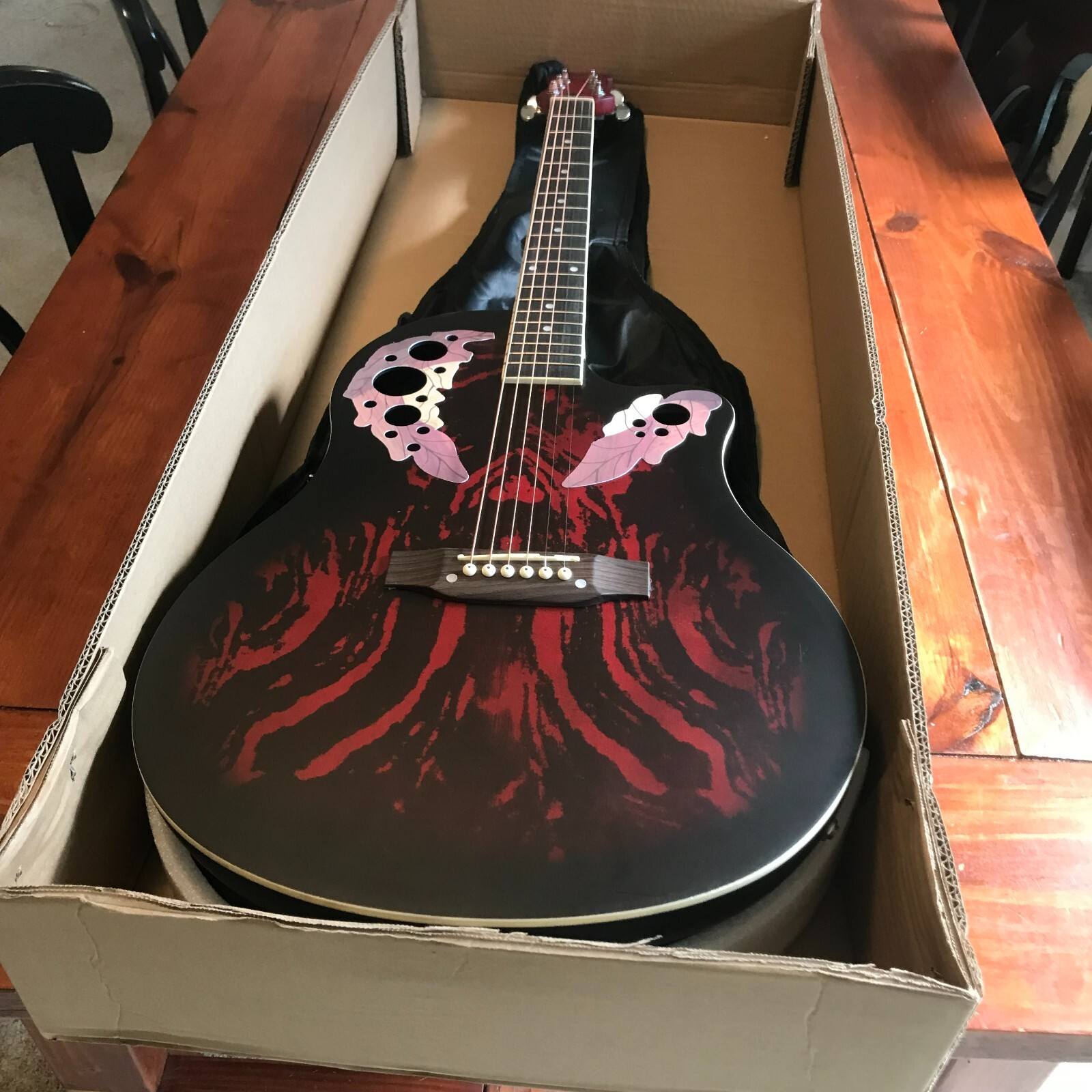 Red Acoustic Electric Guitar, Full Size with Cutaway, Round ABS Back, Gig Bag