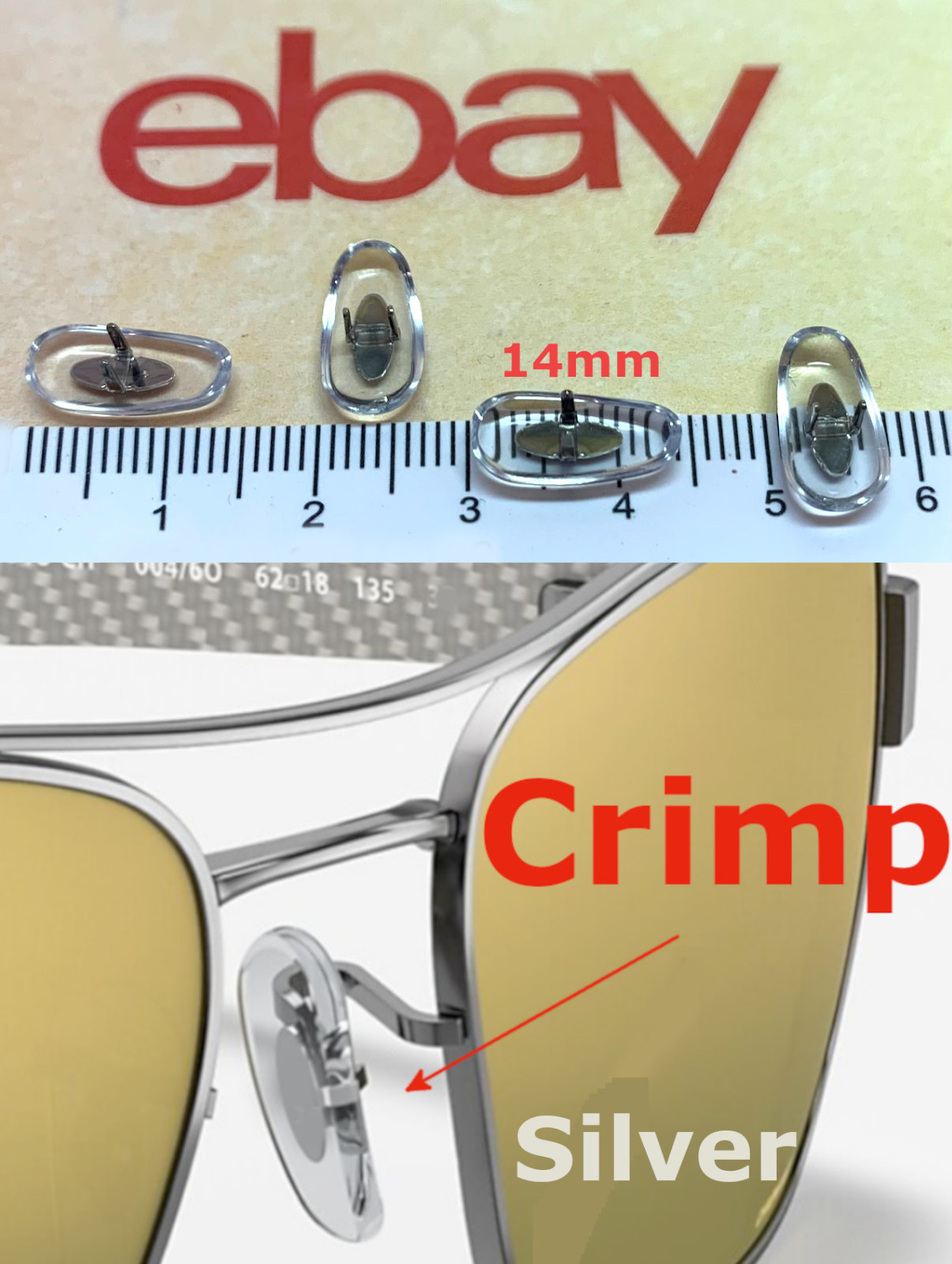😎 2 Pair: Crimp-On Silicone Nose Pads Eyeglasses for Ray Ban RB Silver Clip 14