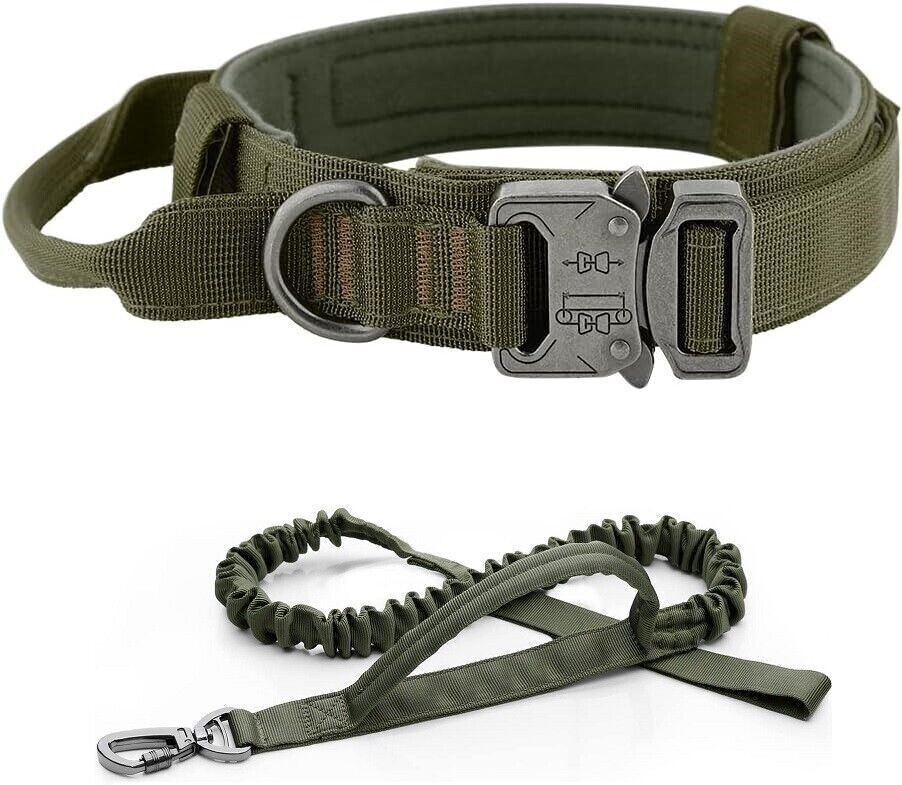 Tactical Dog Collar w/ Handle +Leash Heavy Duty Military Service Canine Training