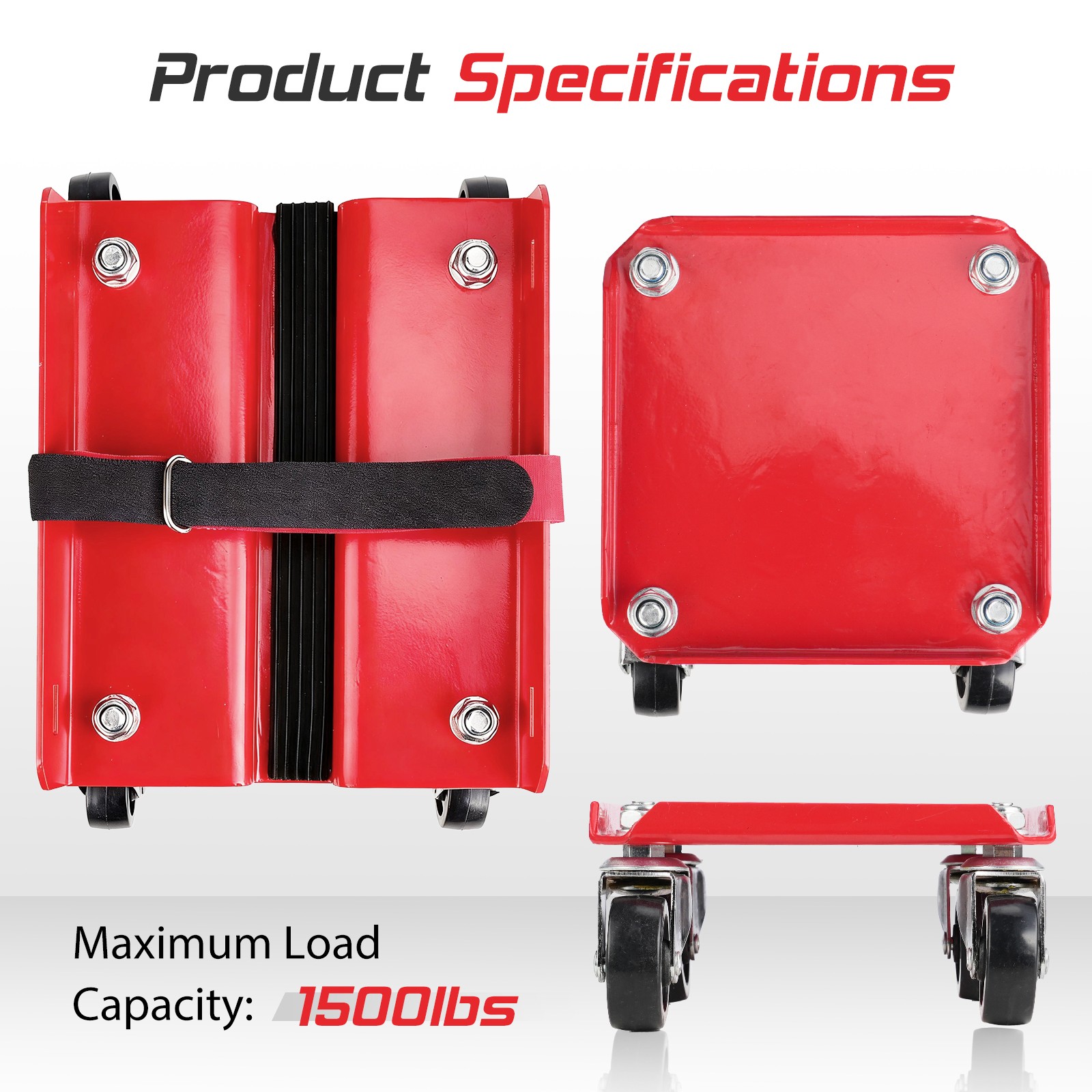 3x Snowmobile Dolly Set Max Supporting 1500Lbs Heavy Duty Straps RED