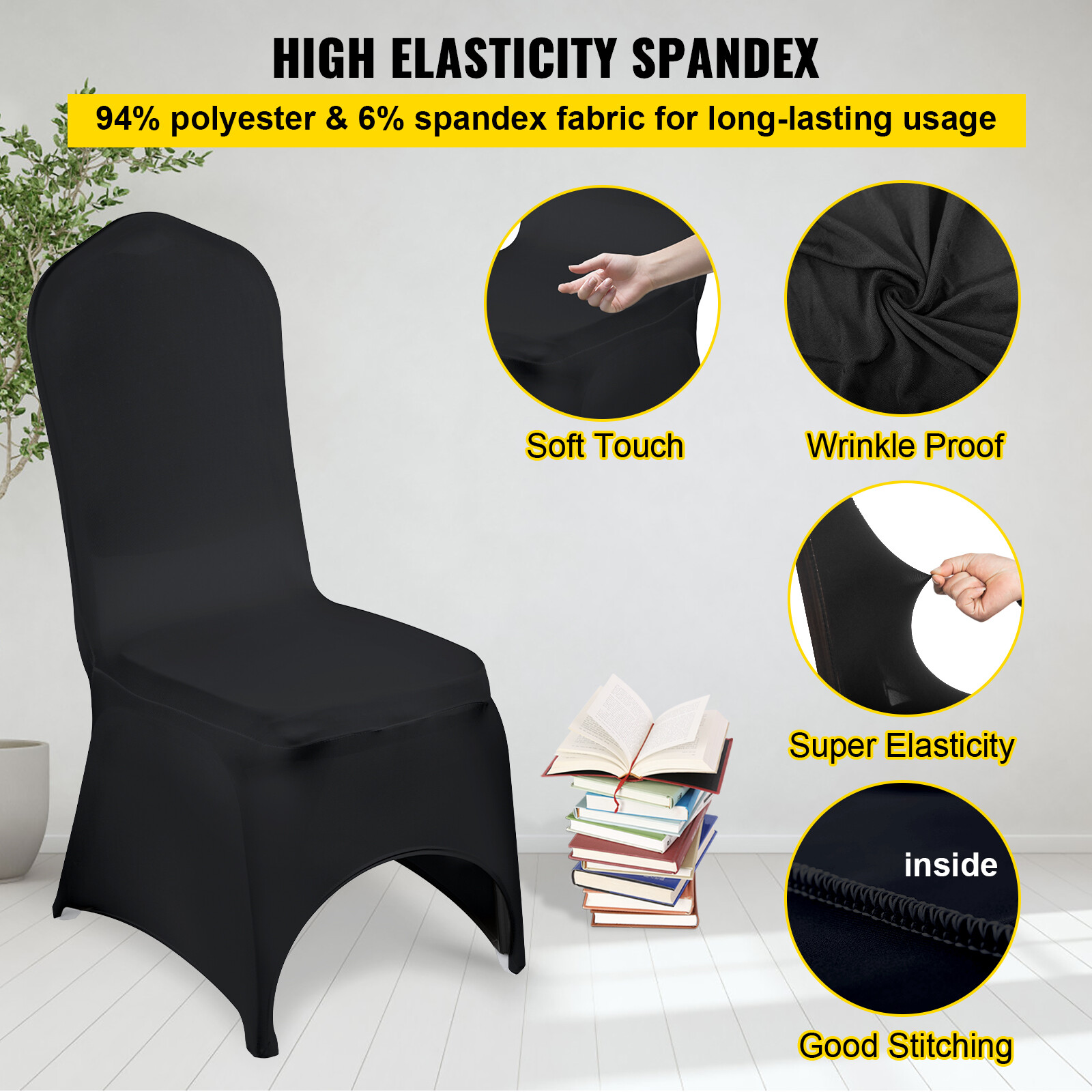 50PCS Stretch Spandex Folding Chair Covers Black Durable Decoration Formal